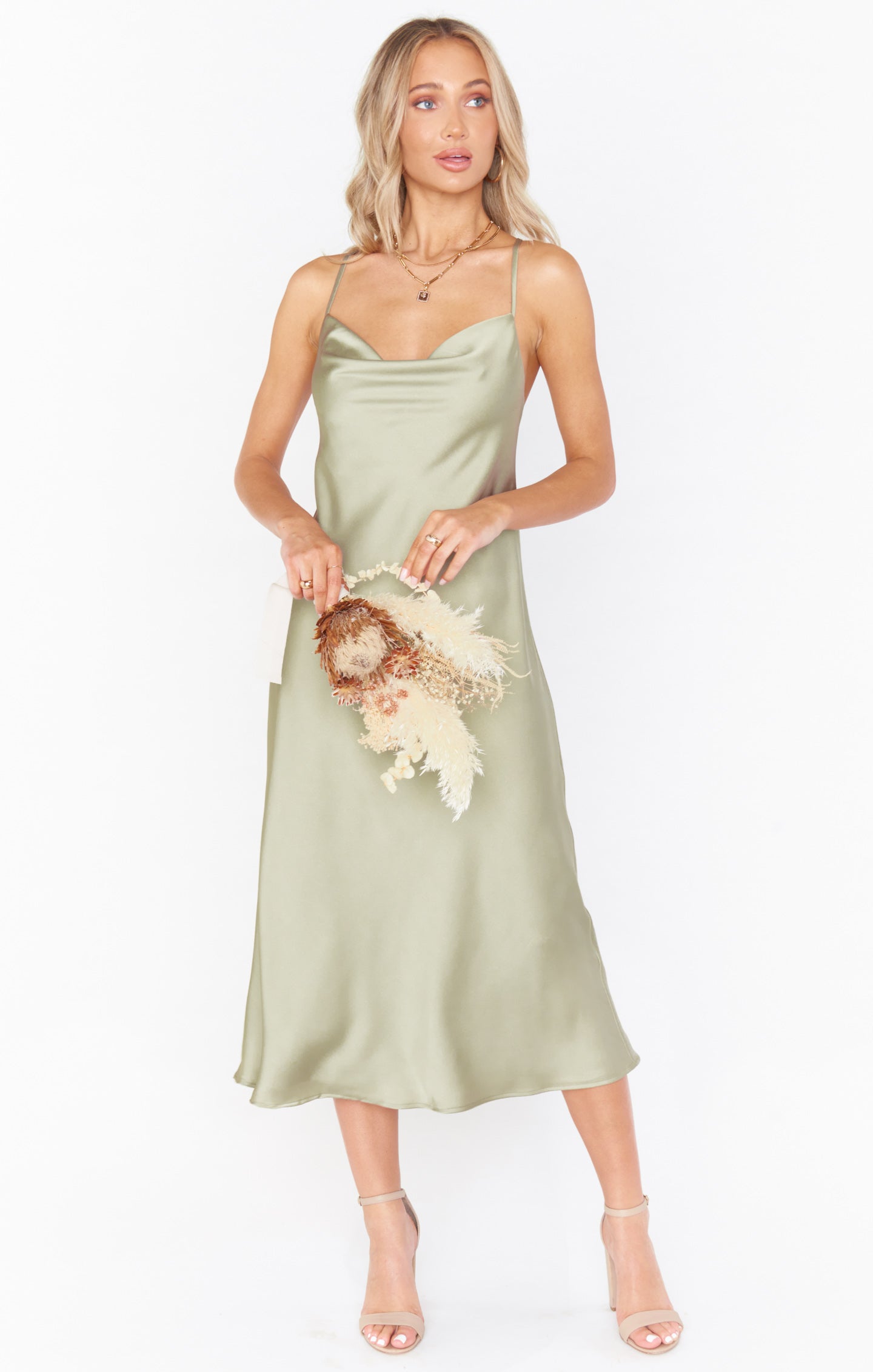Verona Satin Cowl Neck Dress - Moss Green Slip Dress