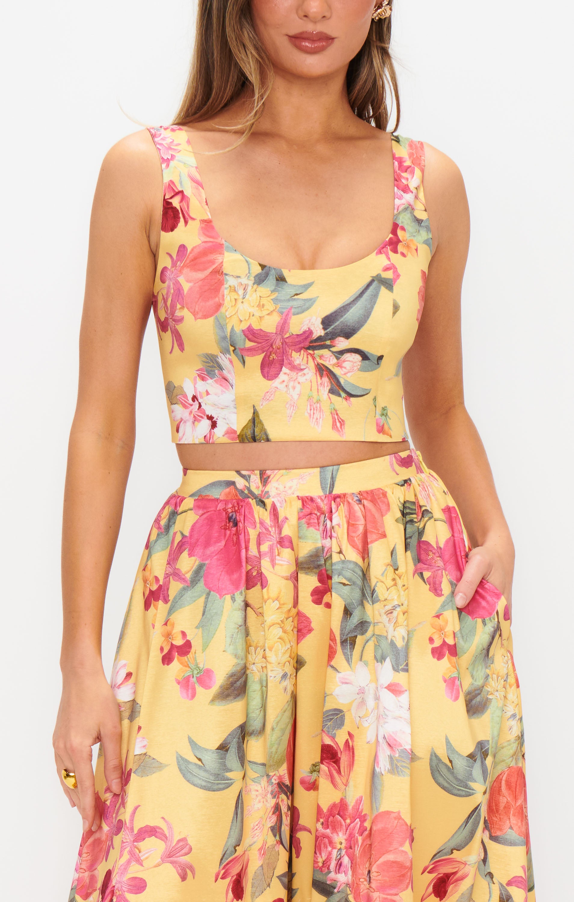Vivianna Floral Taffeta Top with Adjustable Straps