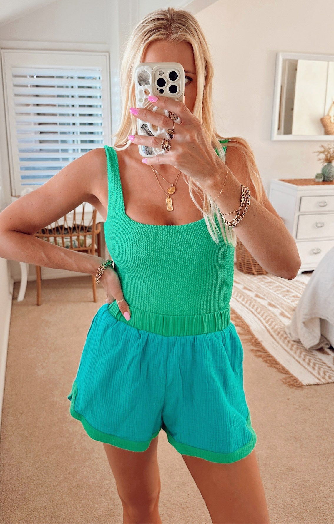 Sea Green Scrunch One Piece Swimsuit with Scoop Back