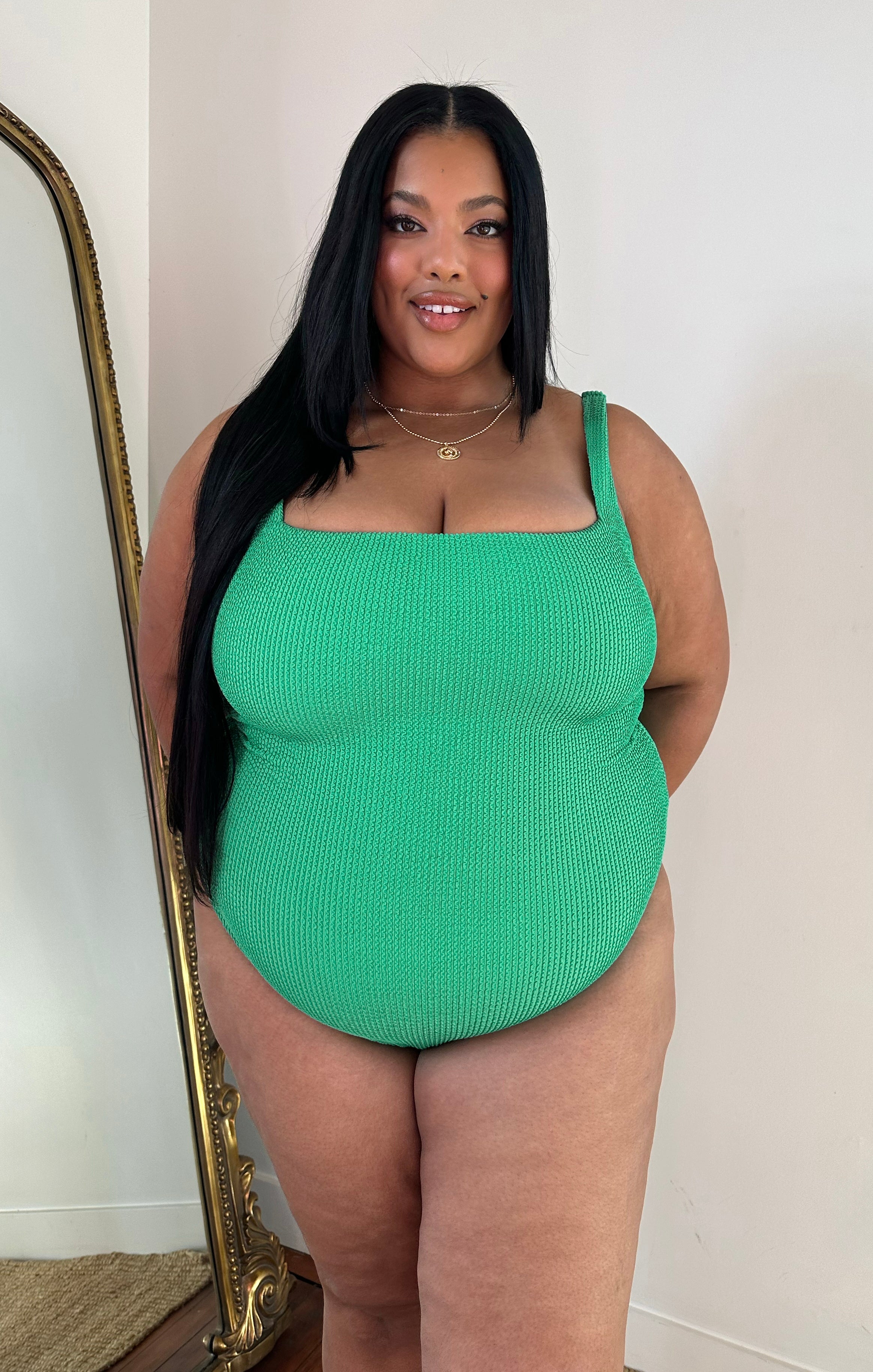Sea Green Scrunch One Piece Swimsuit with Scoop Back