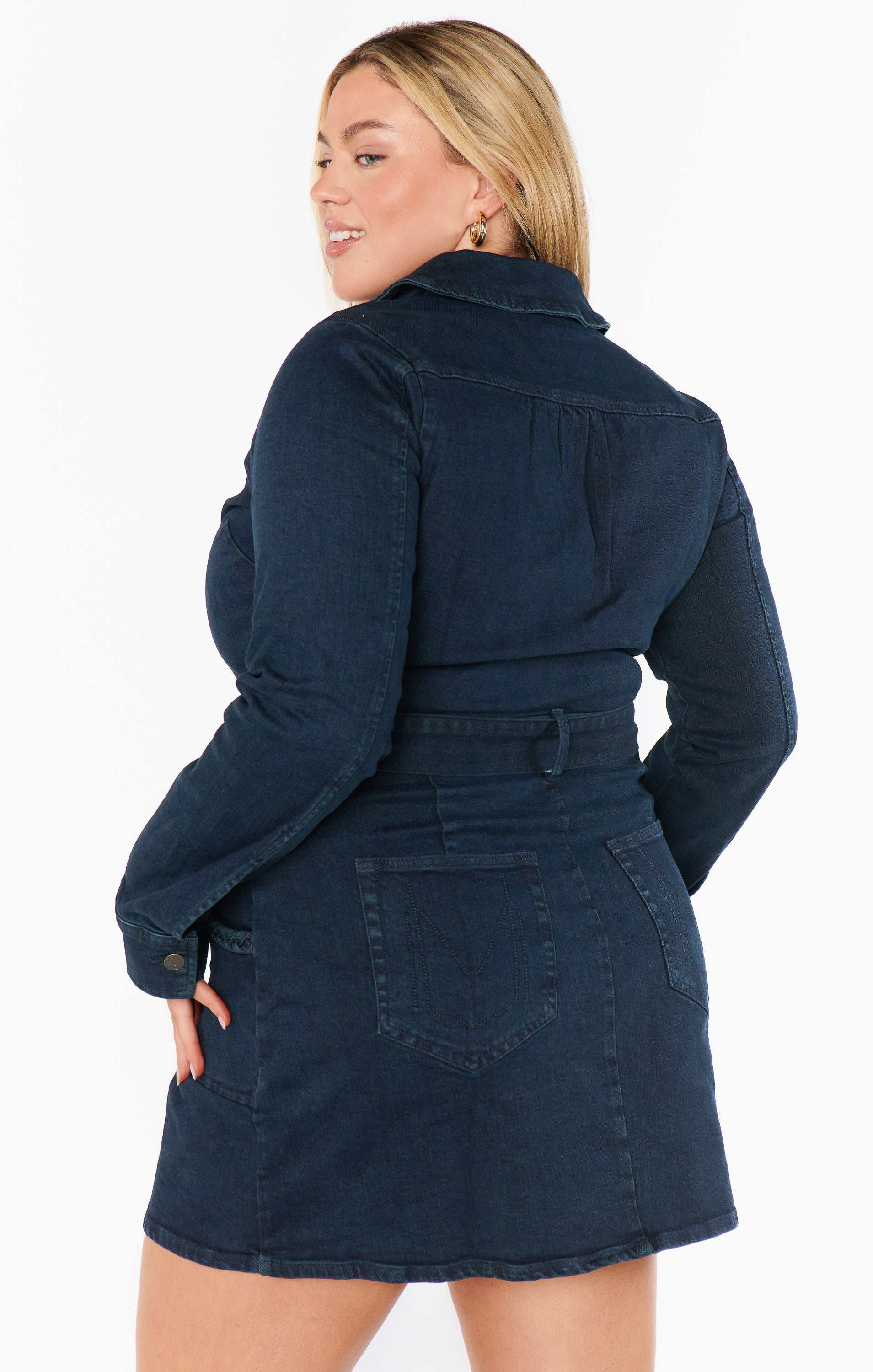 Outlaw Denim Mini Dress with Long Sleeves & Front Zip