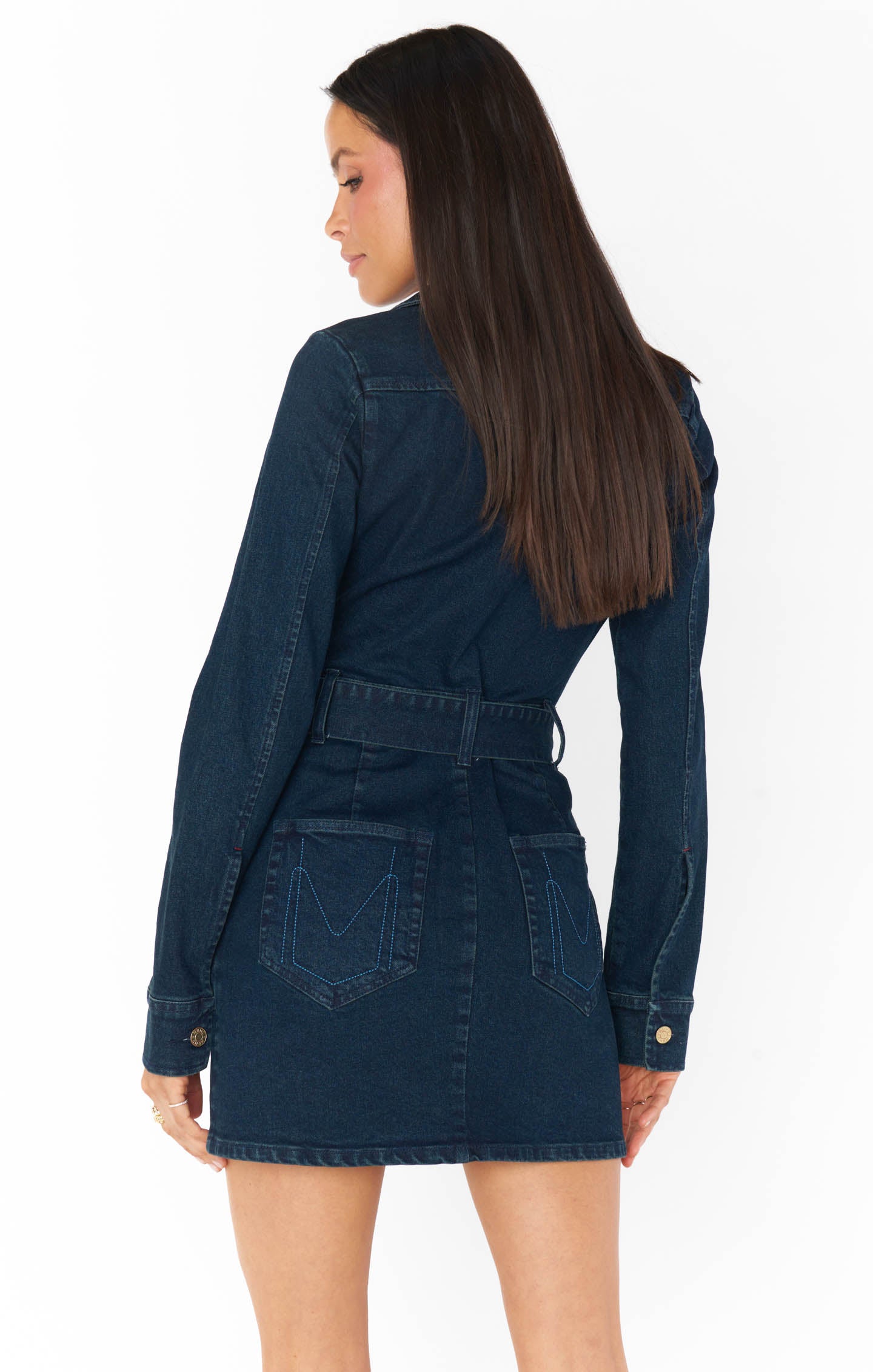 Outlaw Denim Mini Dress with Long Sleeves & Front Zip
