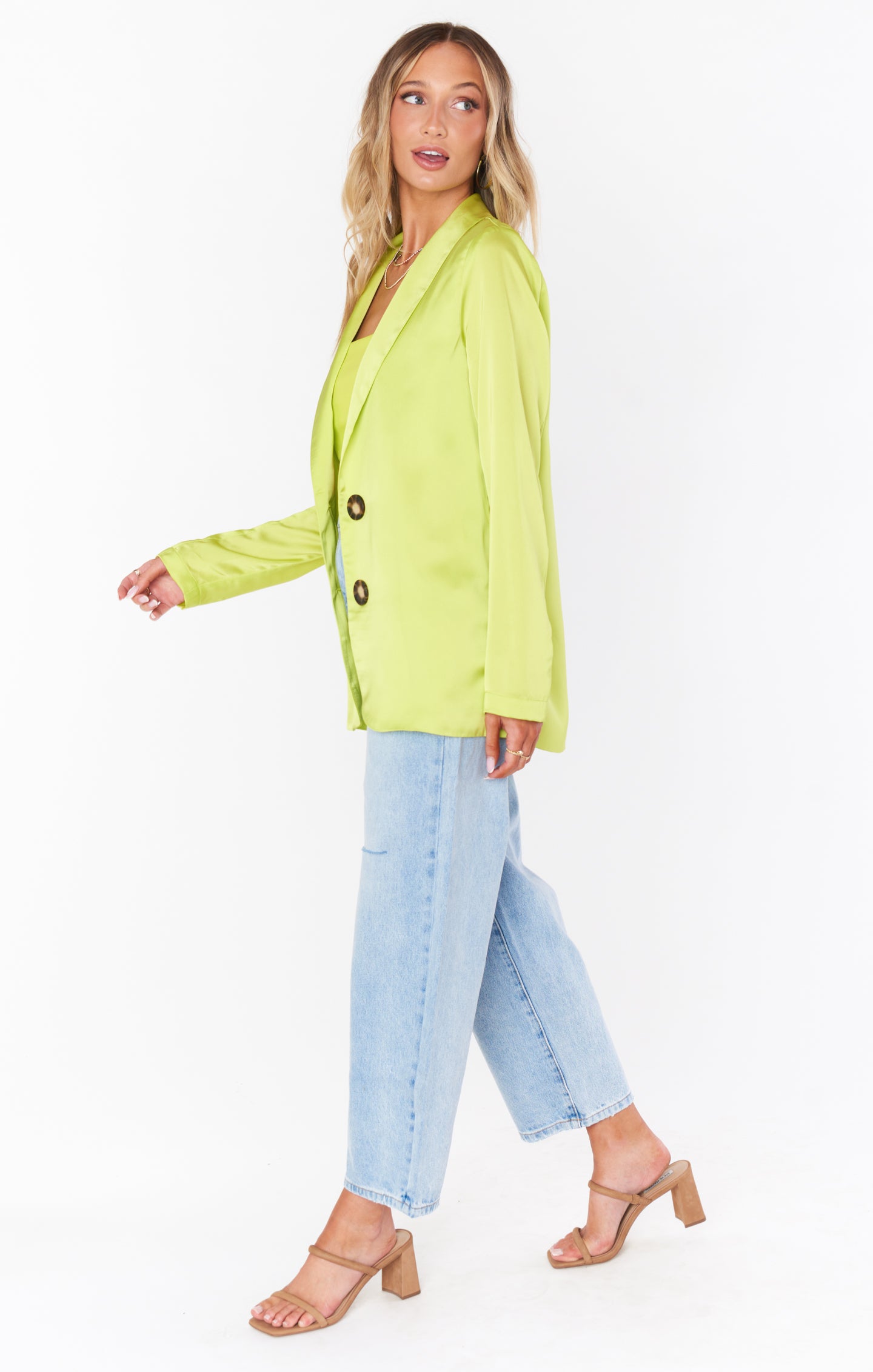 Felix Citrine Luxe Satin Blazer for Women - Vivid Green Boss Babe Style