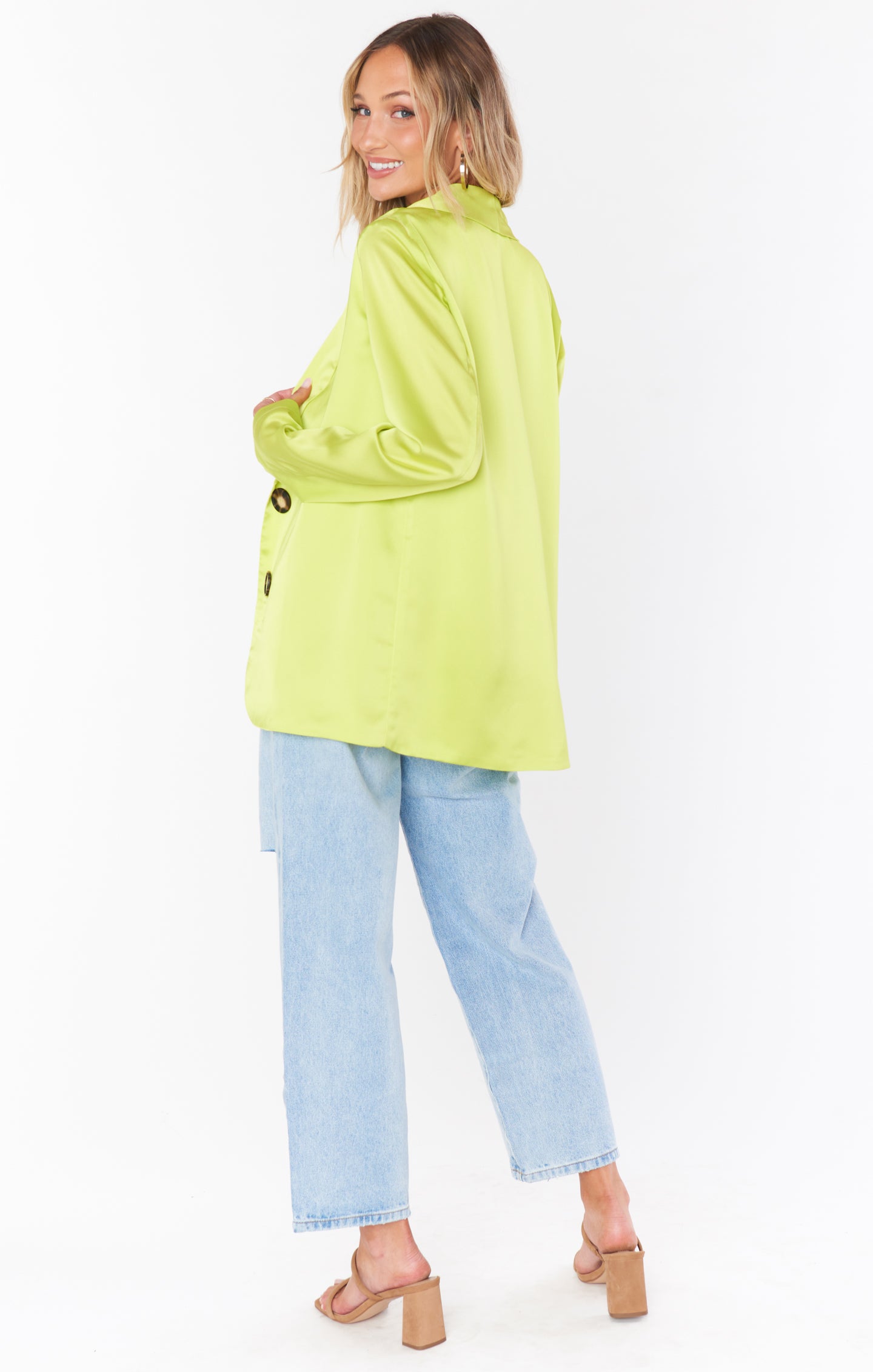 Felix Citrine Luxe Satin Blazer for Women - Vivid Green Boss Babe Style