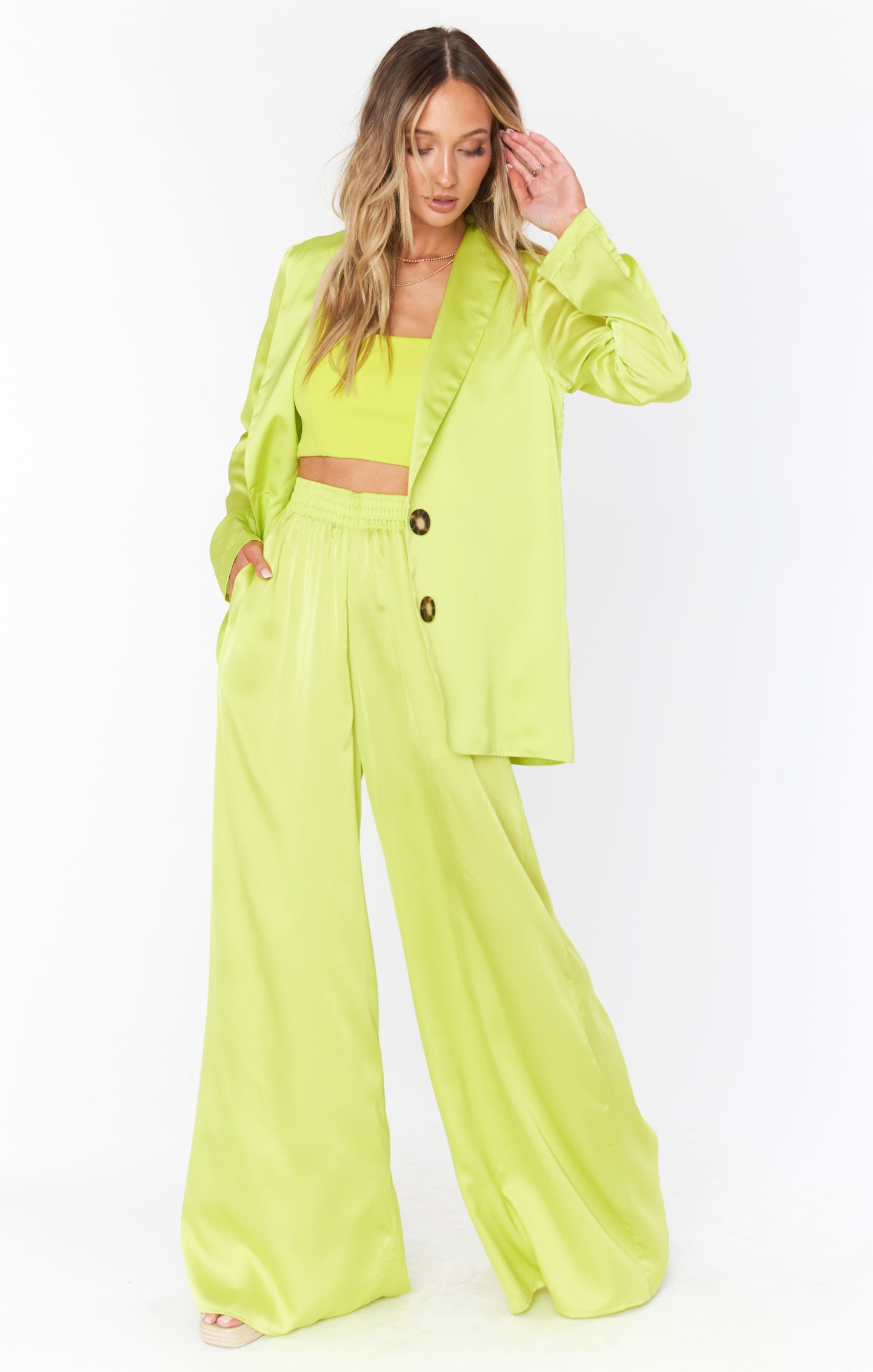 Felix Citrine Luxe Satin Blazer for Women - Vivid Green Boss Babe Style