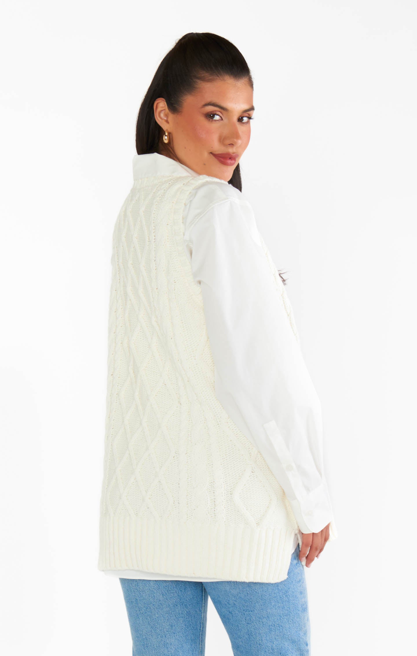 Reid Oversized Cable Knit Sweater Vest in Cream