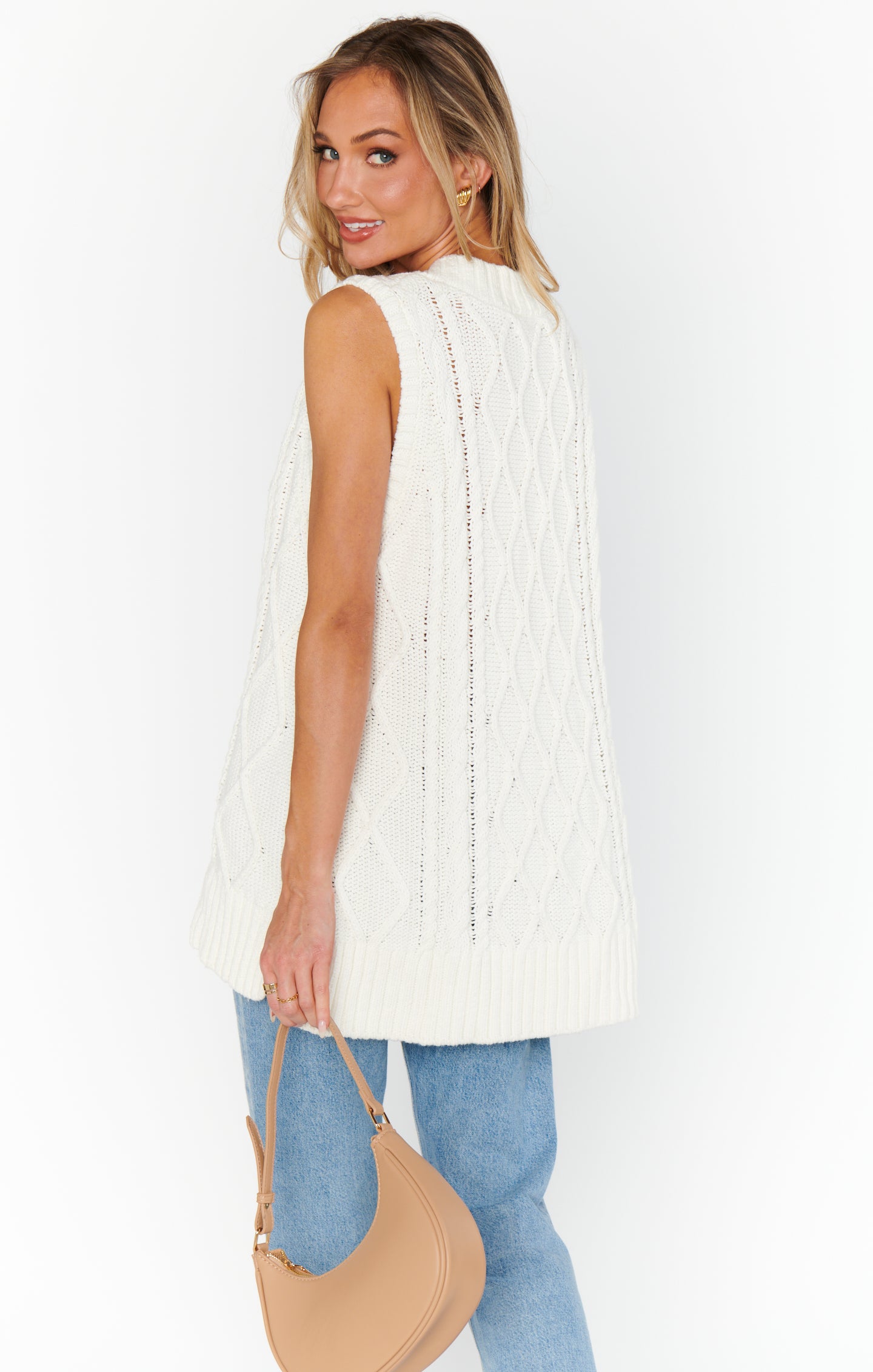 Reid Oversized Cable Knit Sweater Vest in Cream