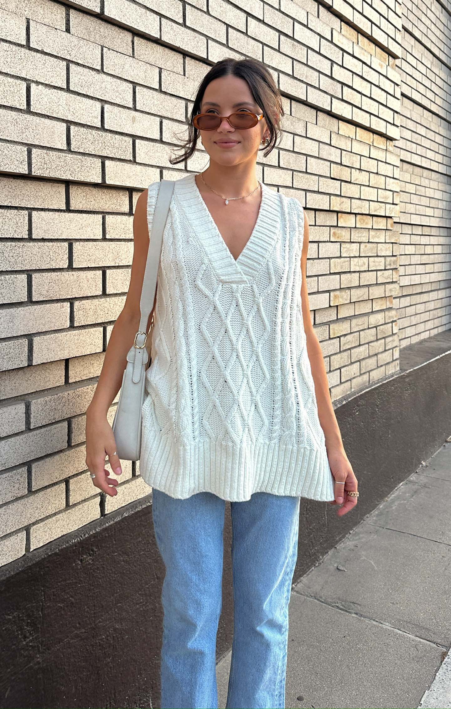 Reid Oversized Cable Knit Sweater Vest in Cream