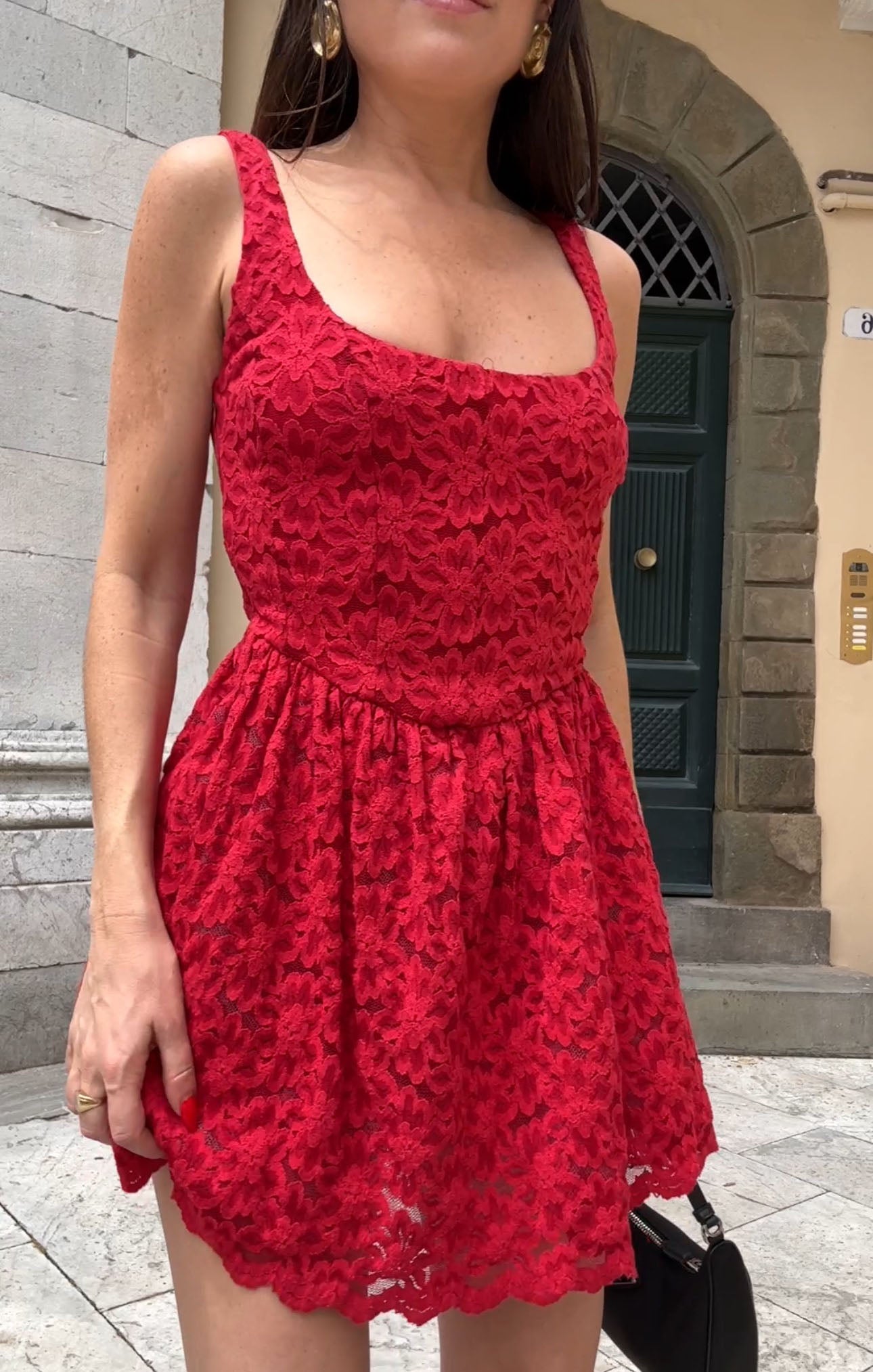 Ricci Red Lace Mini Skort Dress with Built-in Shorts