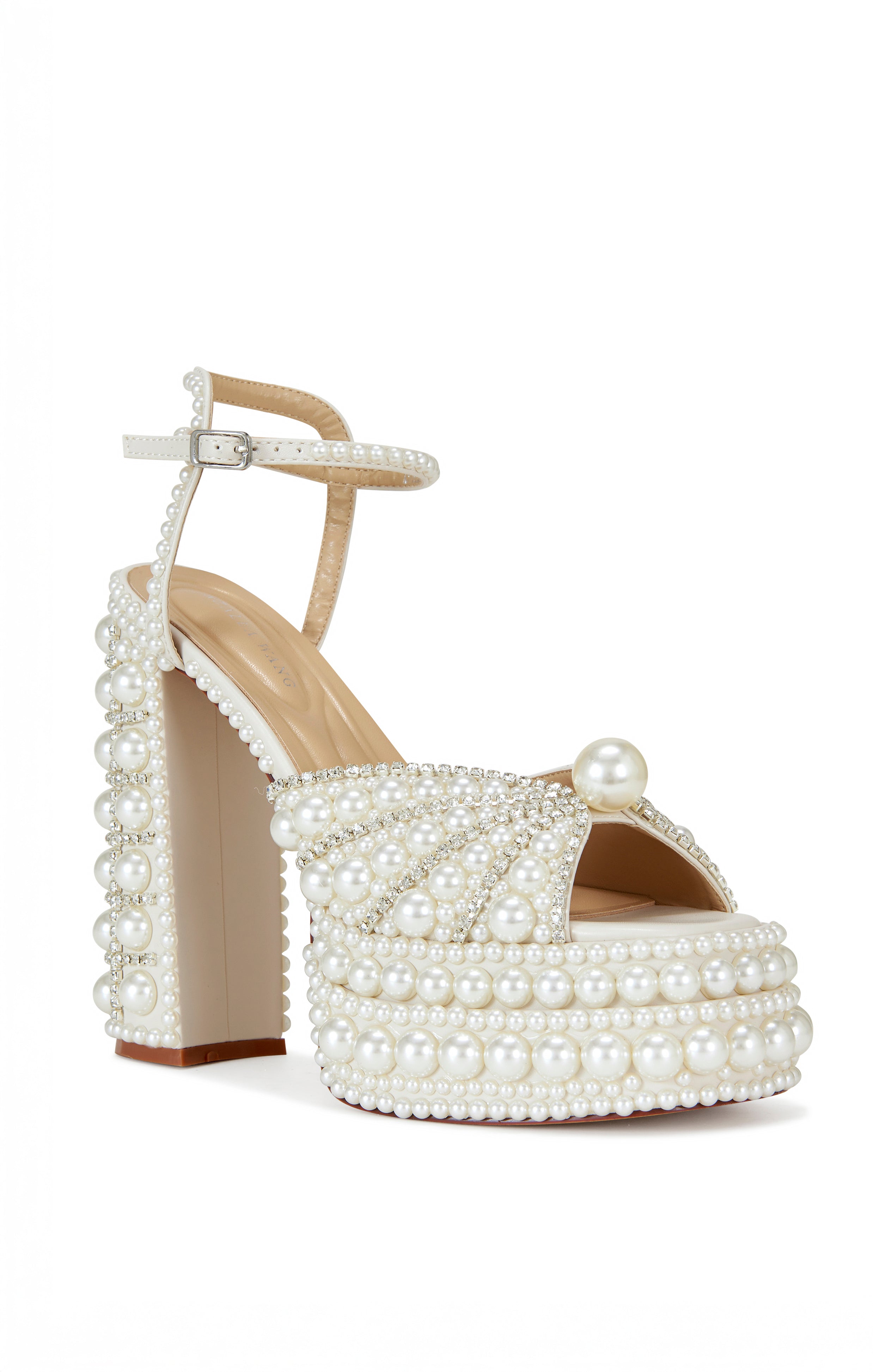 Azalea Wang White Astrella Heeled Sandals with Pearls