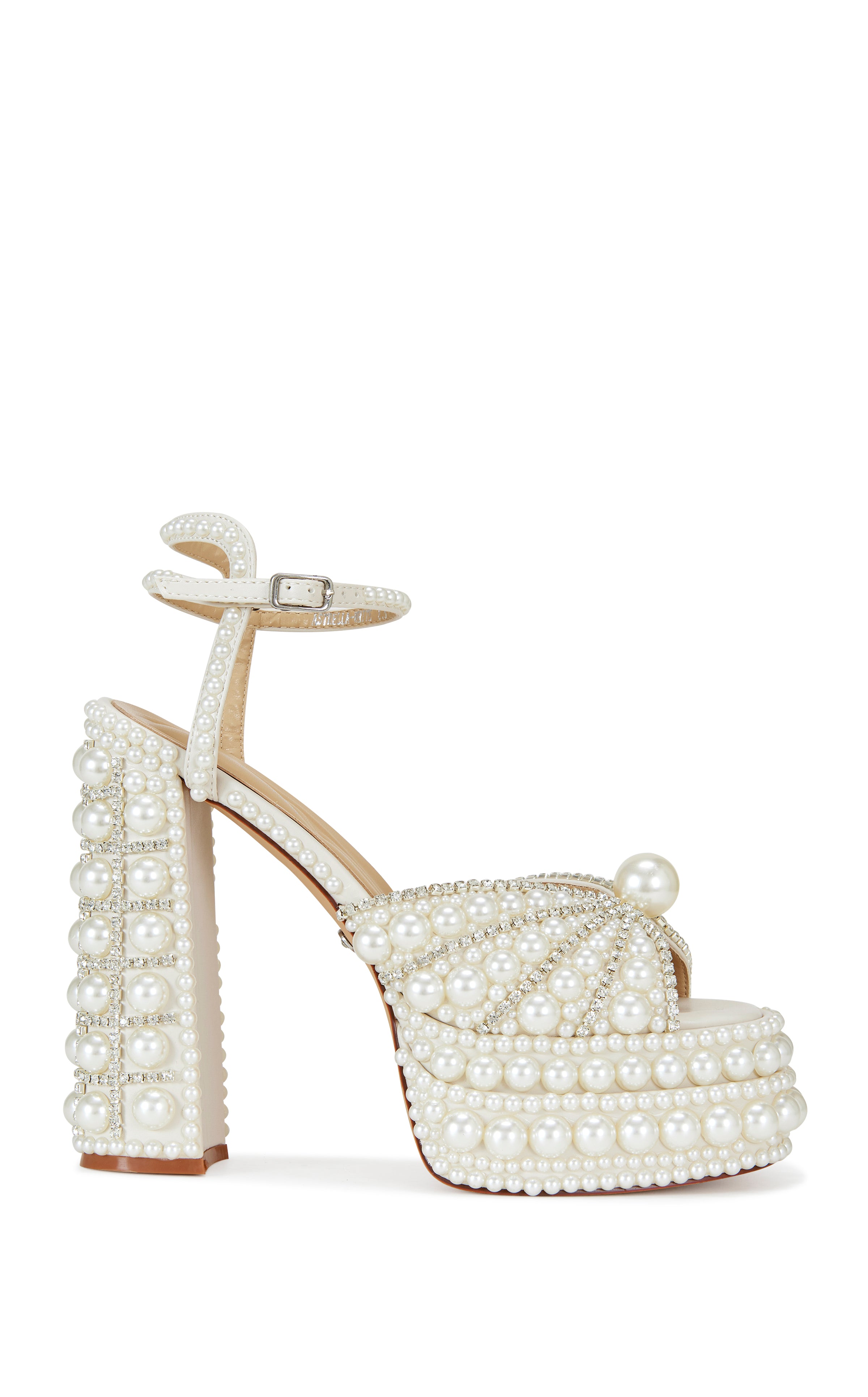 Azalea Wang White Astrella Heeled Sandals with Pearls