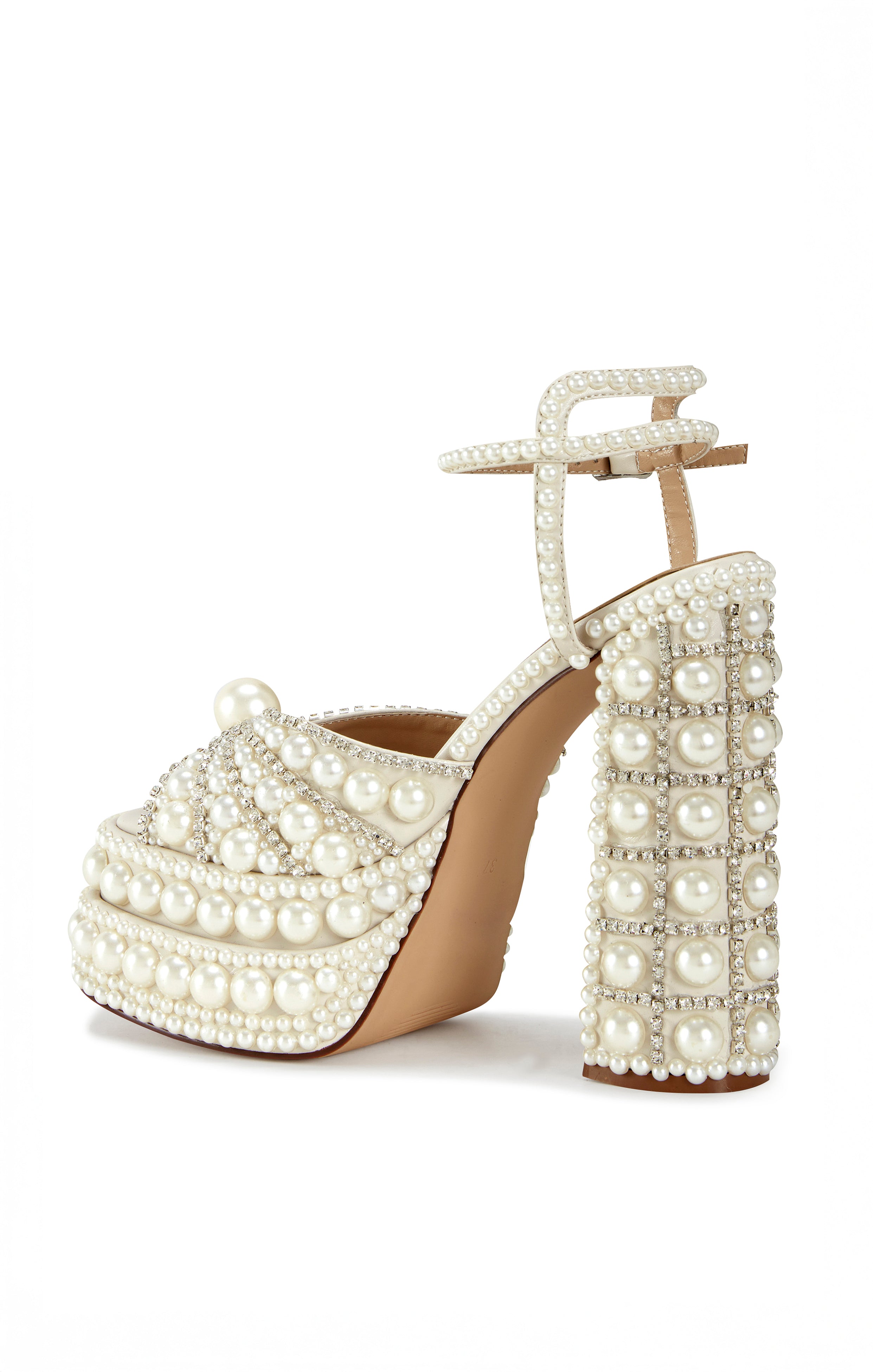 Azalea Wang White Astrella Heeled Sandals with Pearls