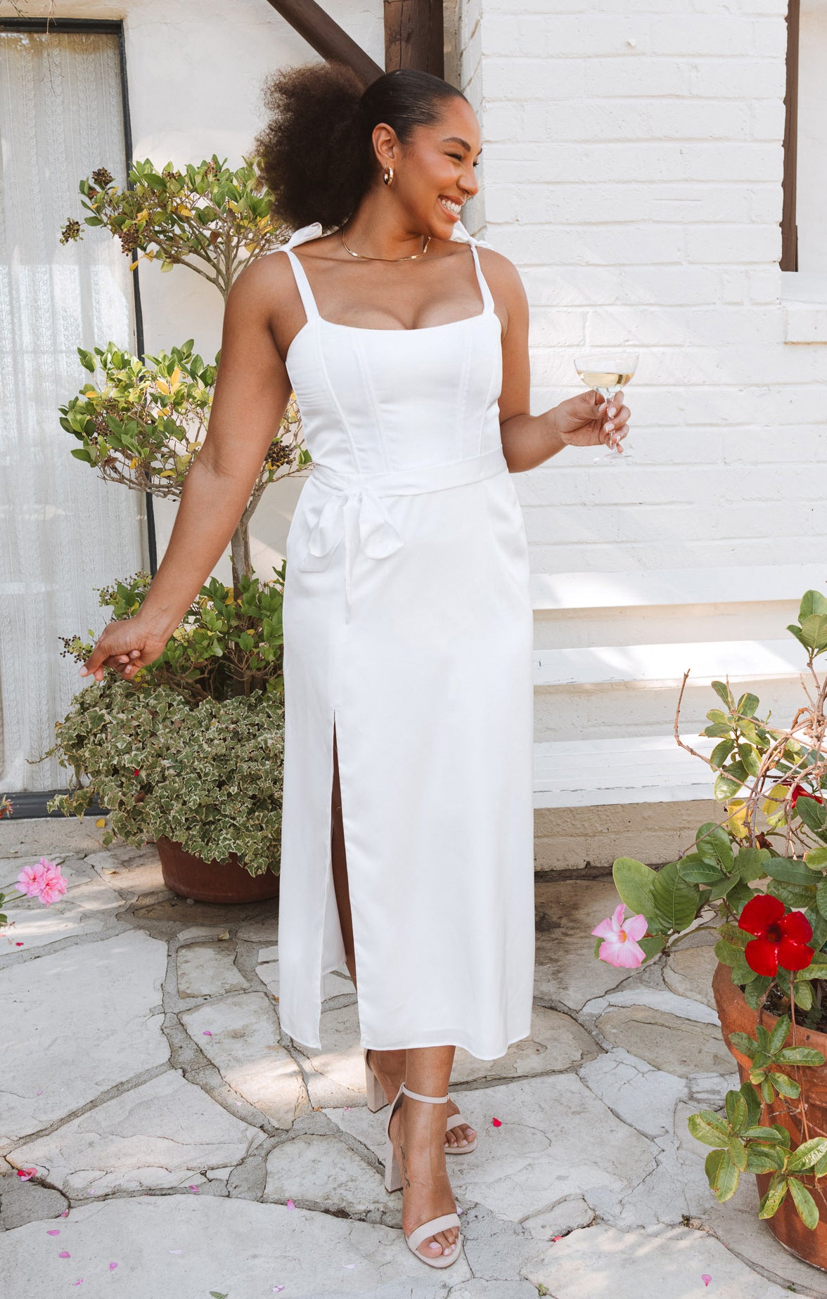 Willow Ivory Luxe Satin Midi Dress with Adjustable Straps