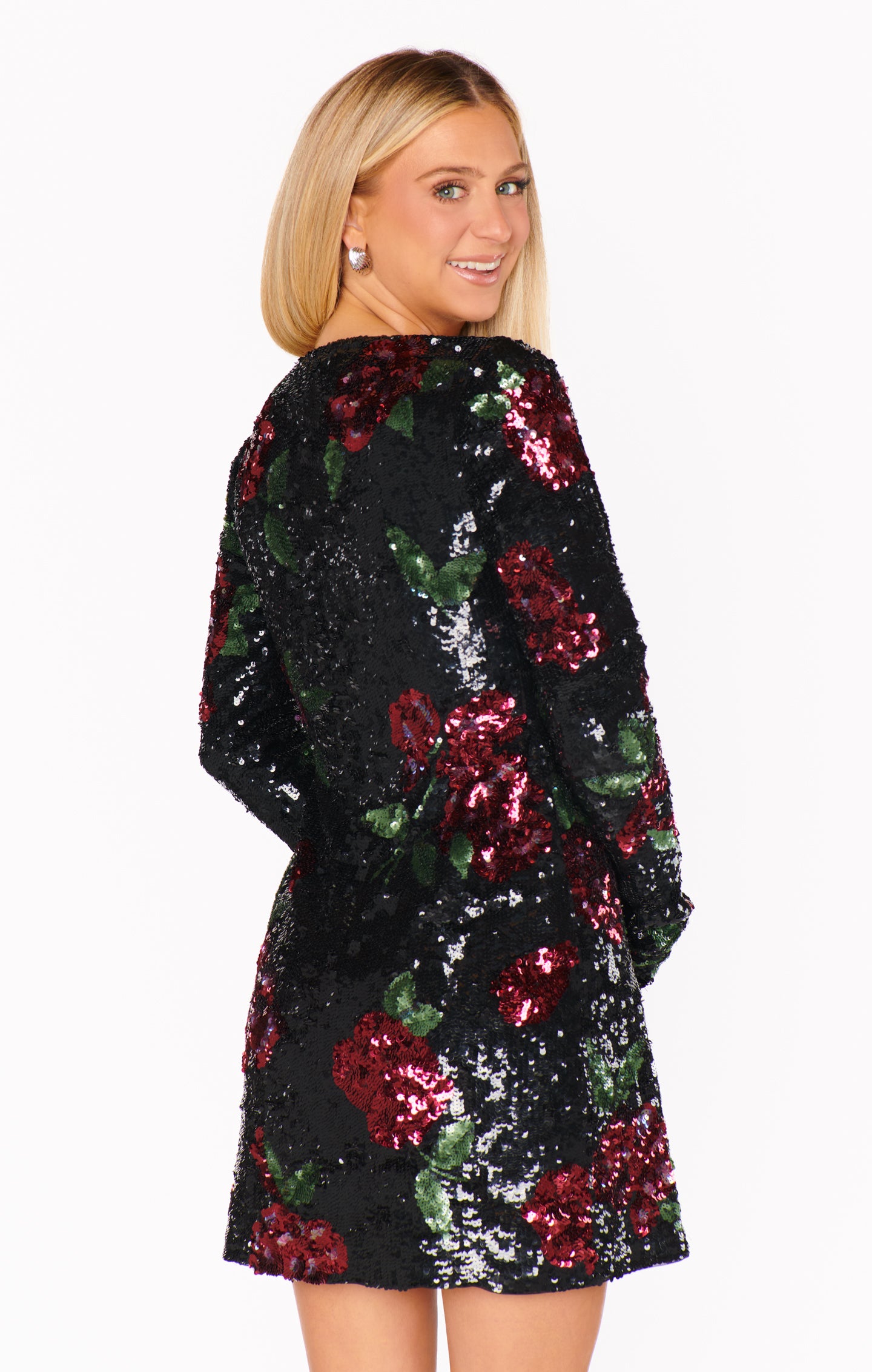 Sequined Rose Print Mini Dress for Night Out
