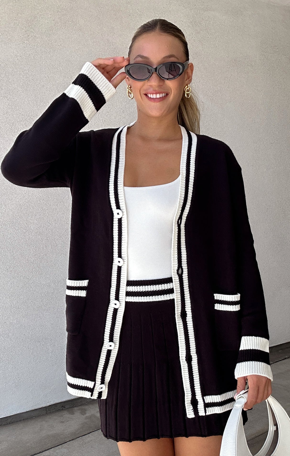 Lambert Black Varsity Stripe Knit Cardigan