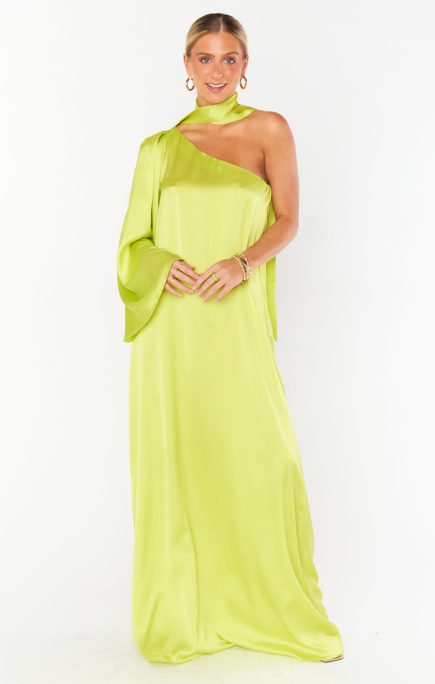 Citrine Luxe Satin Maxi Dress with Detachable Sash