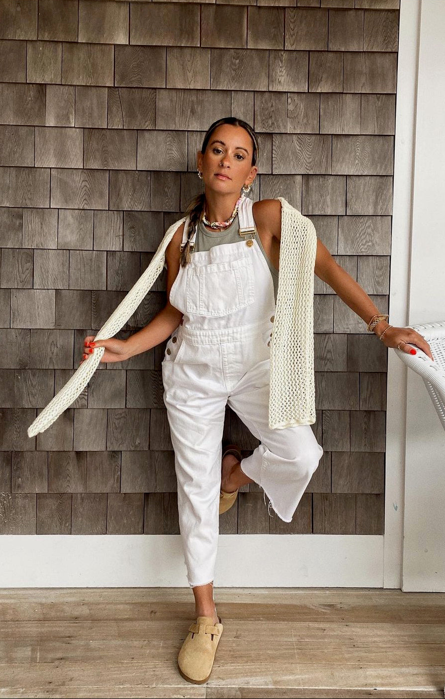 Women's Off White Denim Overalls - Marfa Relaxed Fit