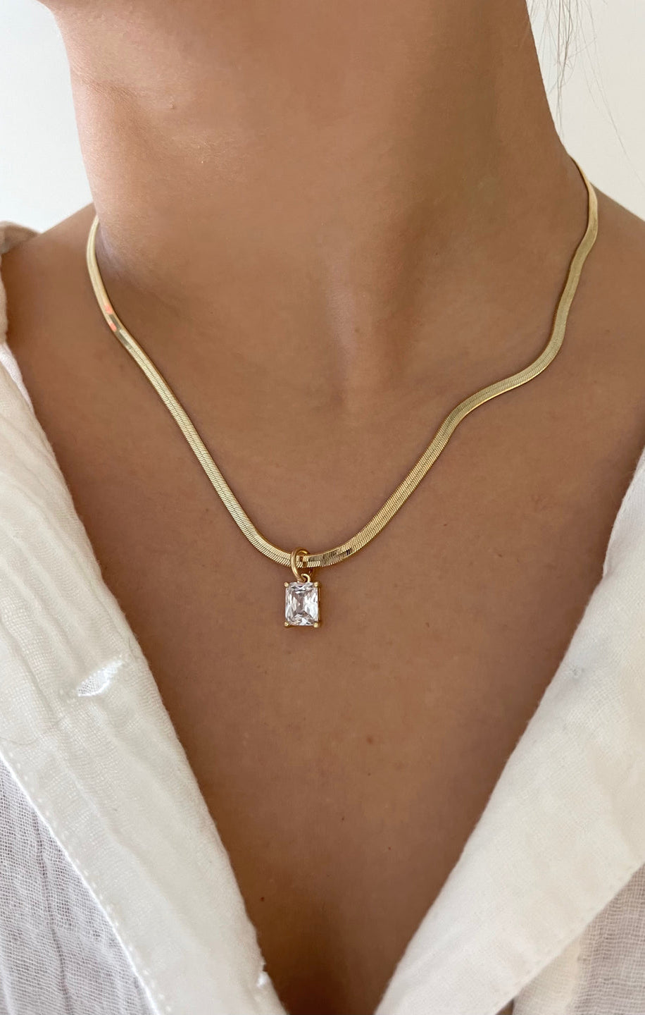 ALV Jewels Gold Diana Necklace with CZ Baguette Charm