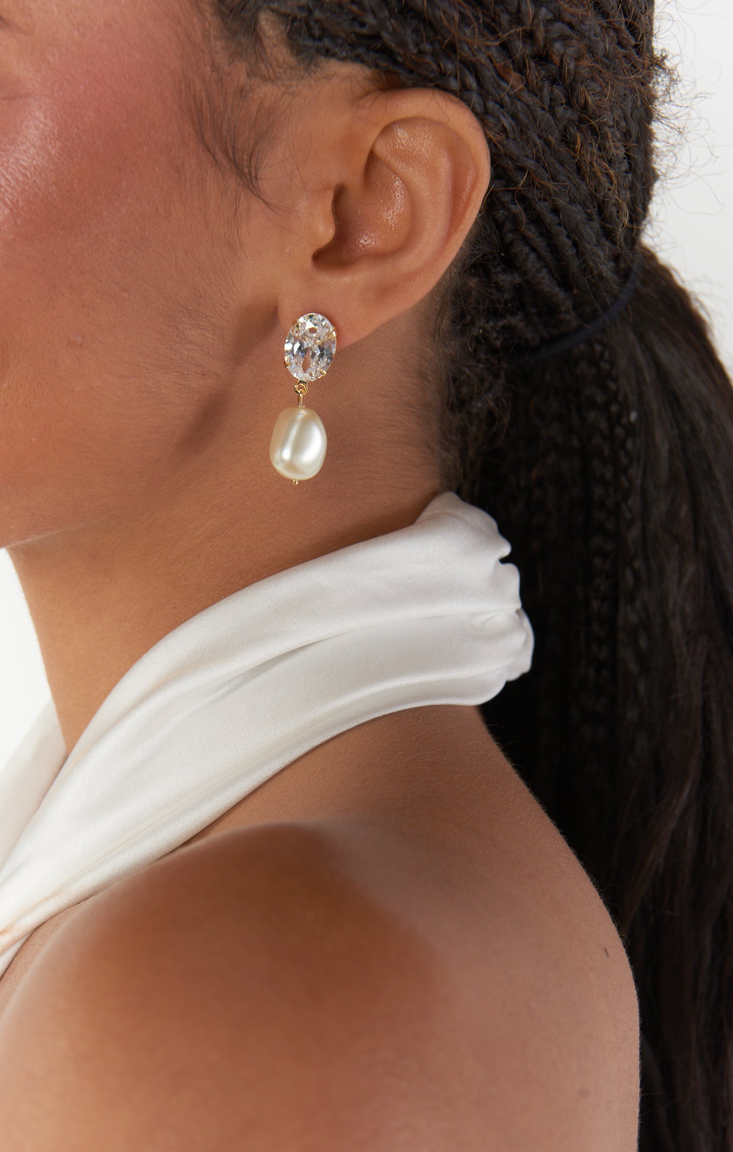 Faithy Jewels Pearl & CZ Bridal Drop Earrings