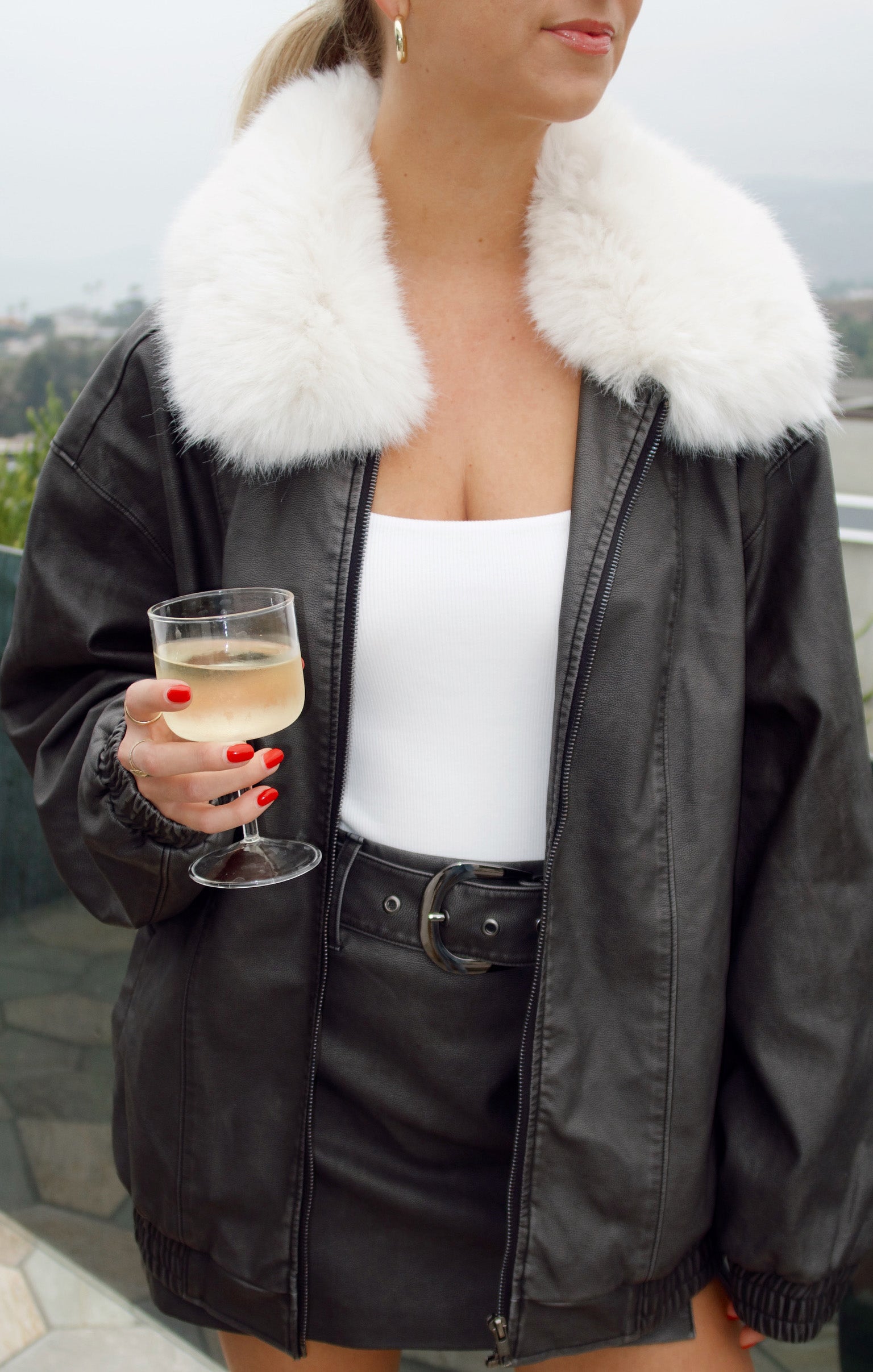 Vintage Black Faux Leather Jacket with Faux Fur Collar – Motor City
