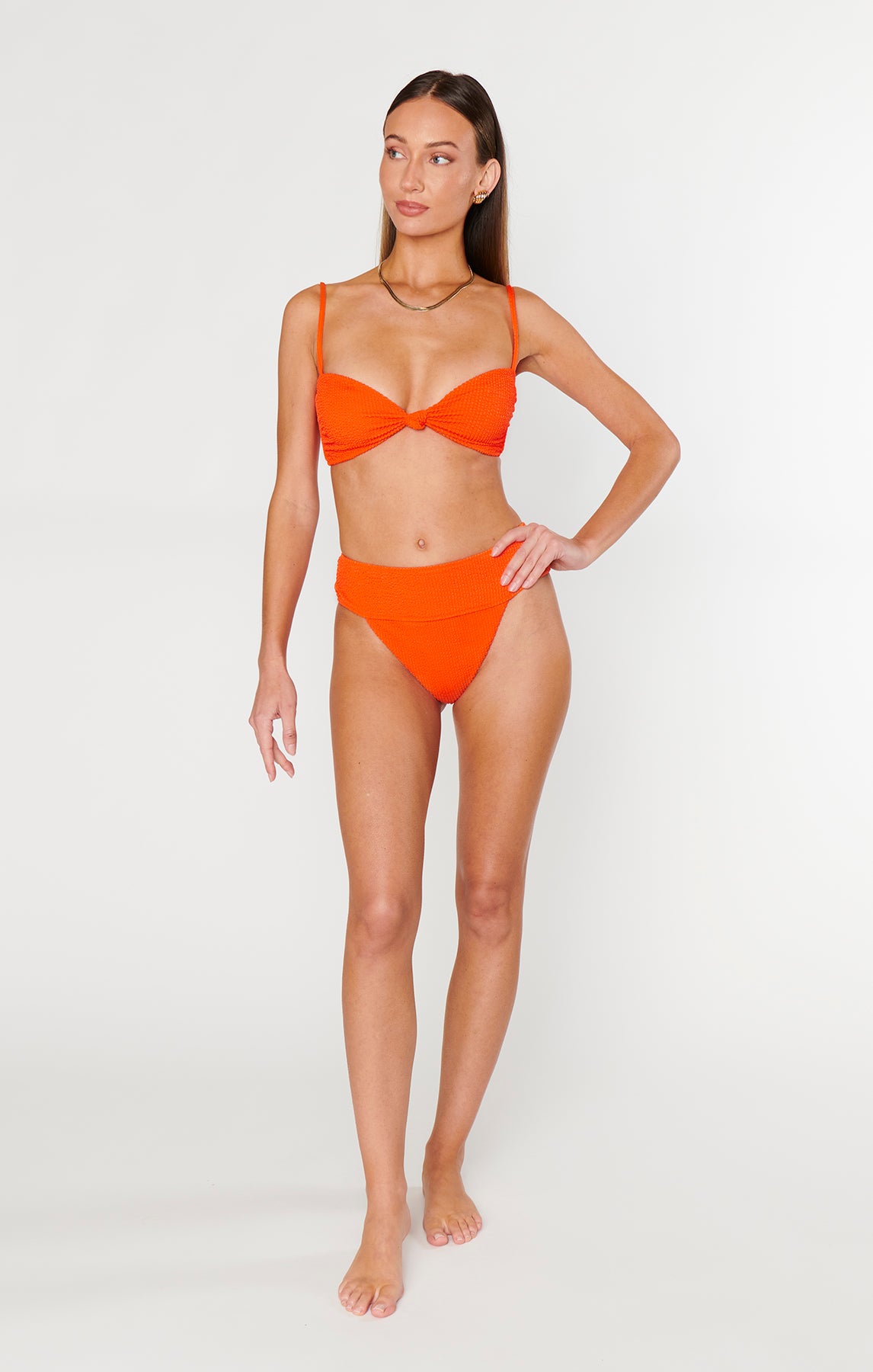 Del Rey High Waisted Cheeky Bikini Bottom - Blood Orange Scrunch