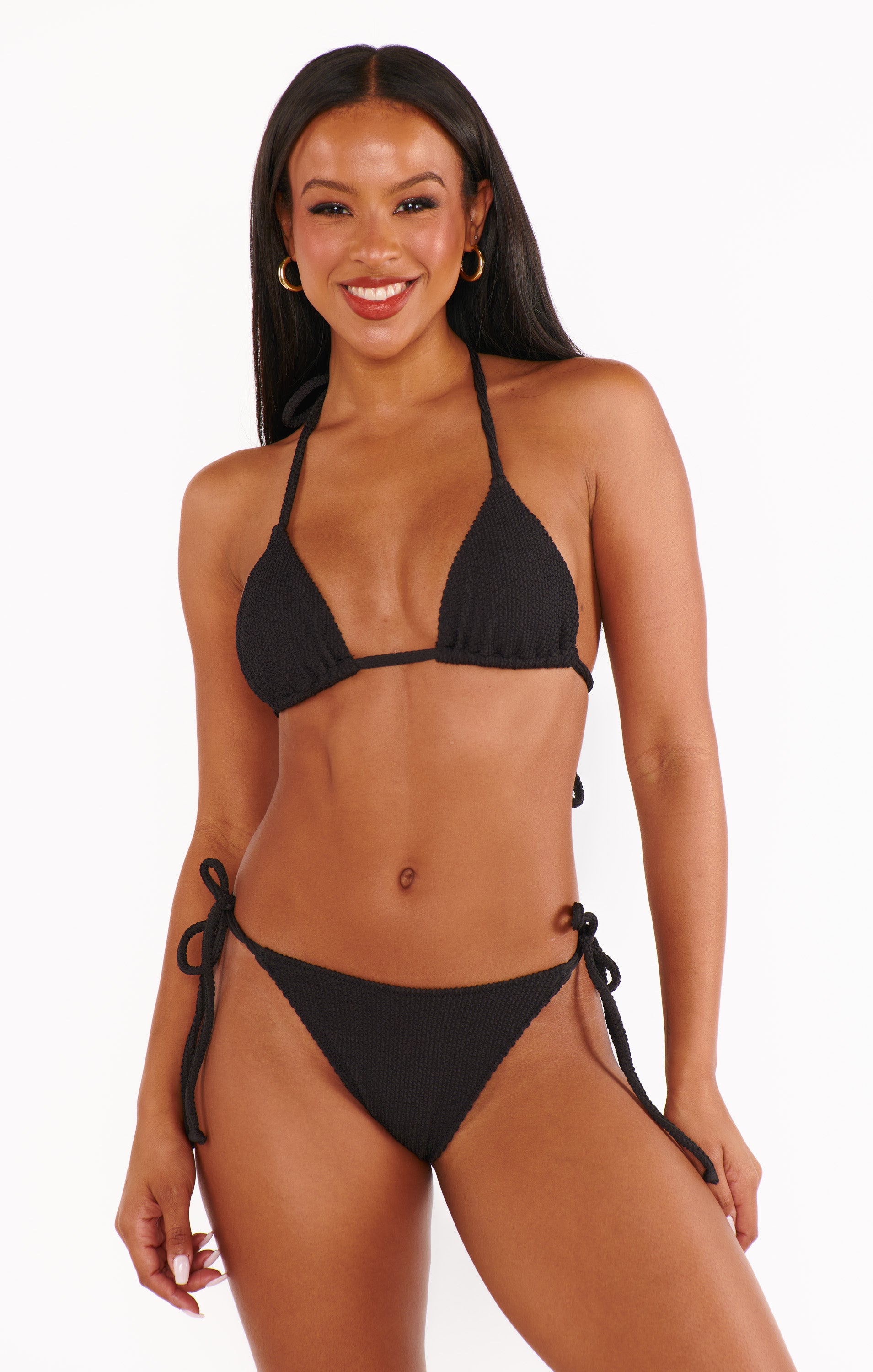 Black Scrunch Cheeky Bikini Bottom with Adjustable Ties – Tides