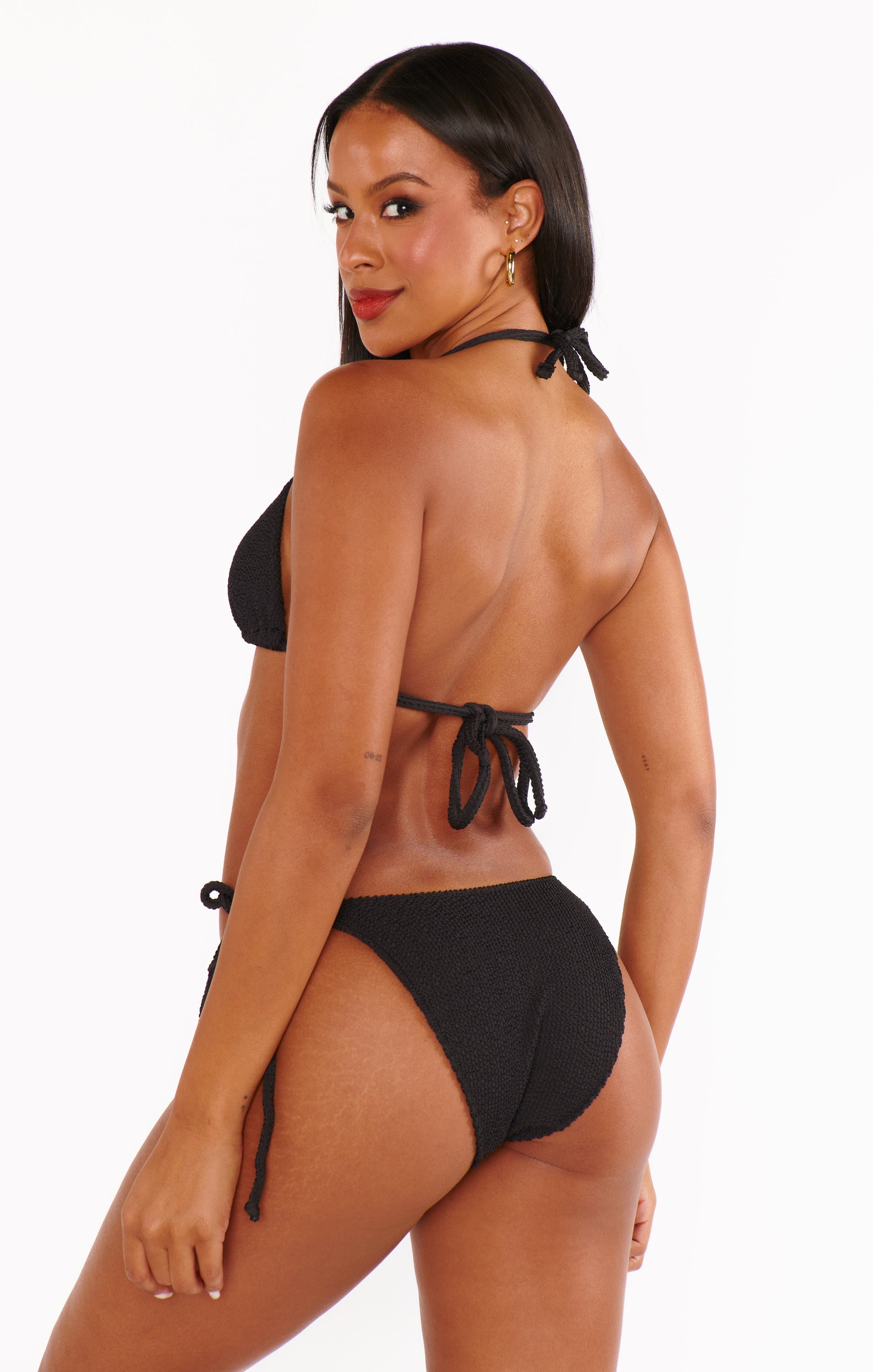 Black Scrunch Cheeky Bikini Bottom with Adjustable Ties – Tides