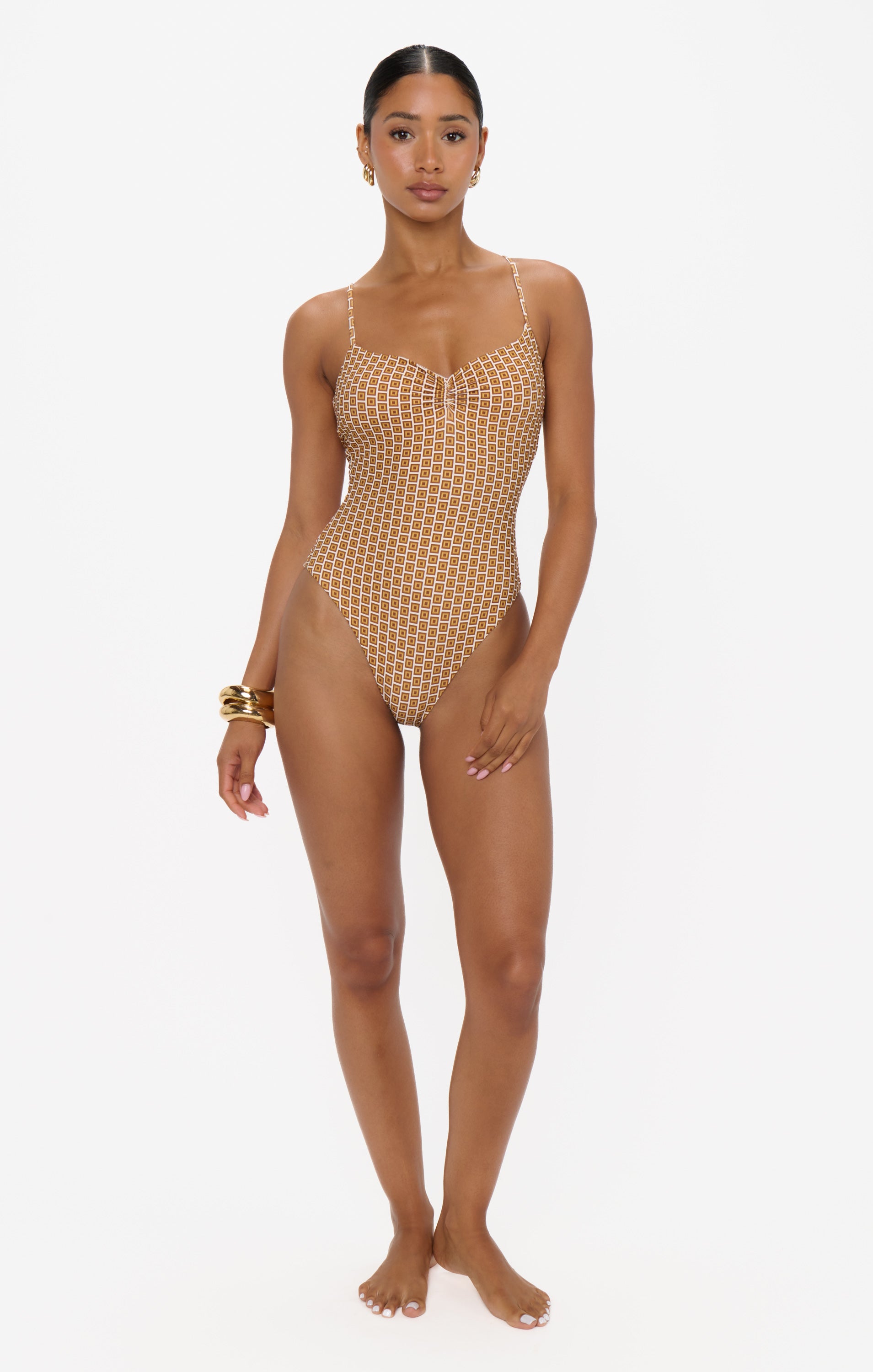 Bells Beach High-Leg One Piece Swimsuit - Beachy Bronze Geo