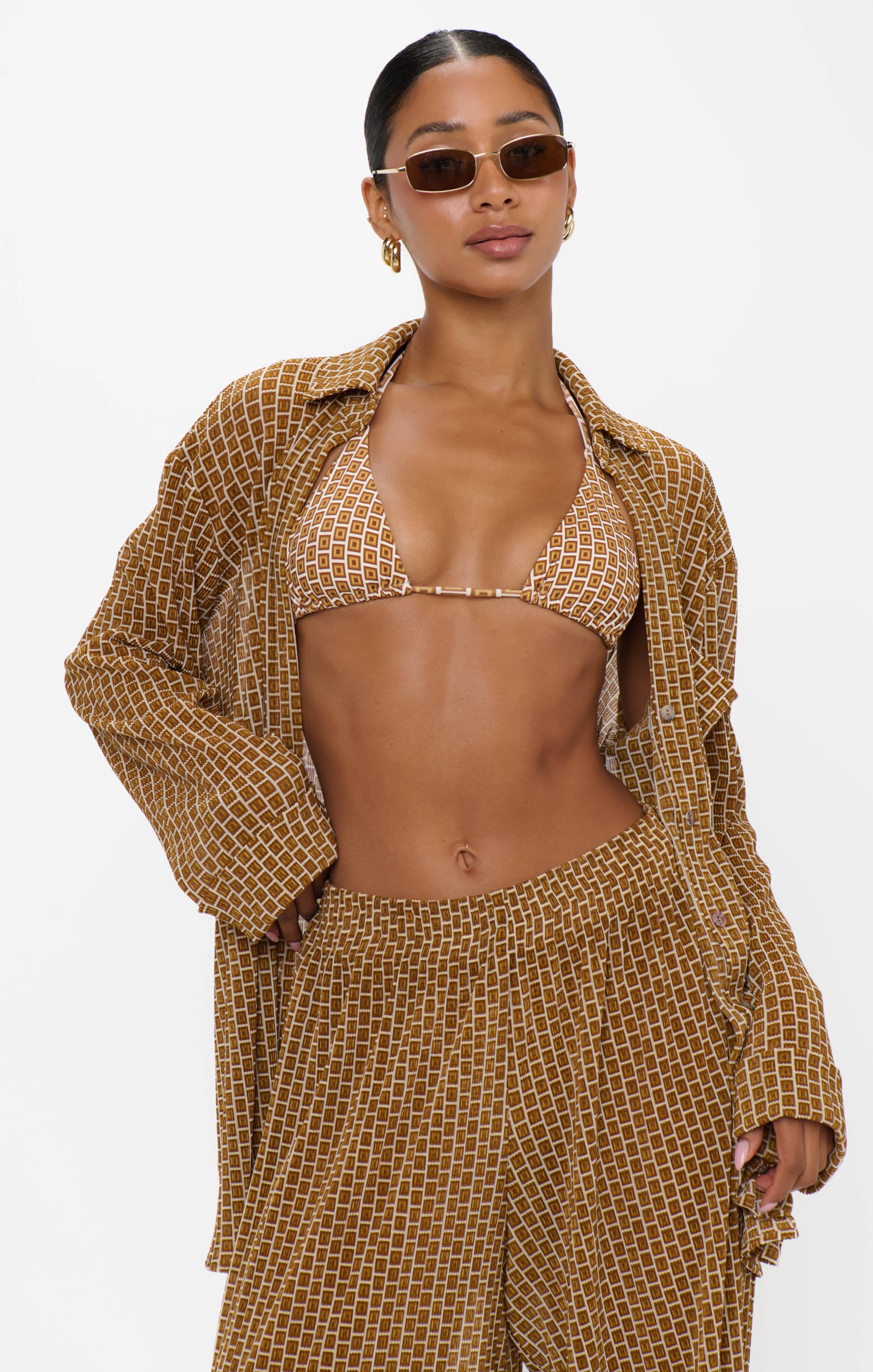 Adjustable Triangle Bikini Top - Beachy Bronze Geo Design
