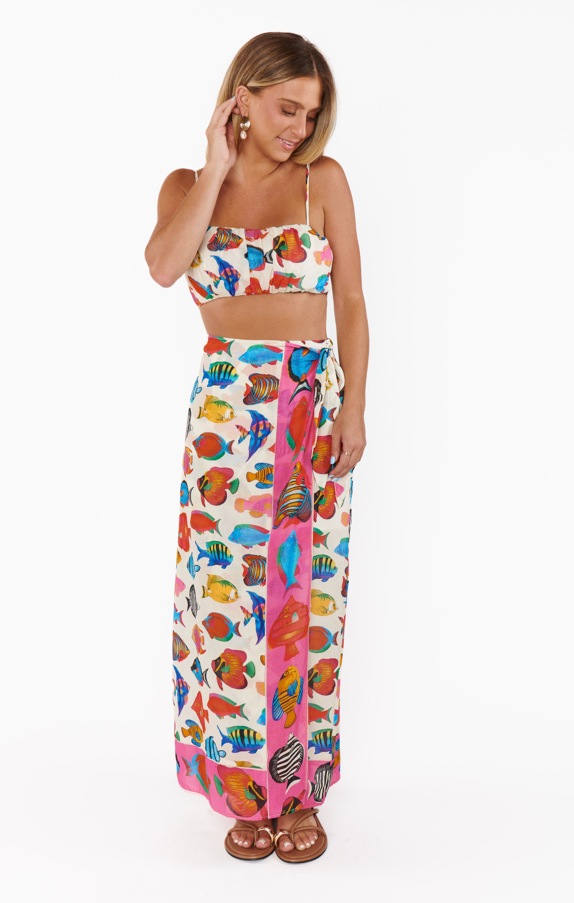 Cartagena Rainbow Reef Ruched Crop Top for Beach Vacations