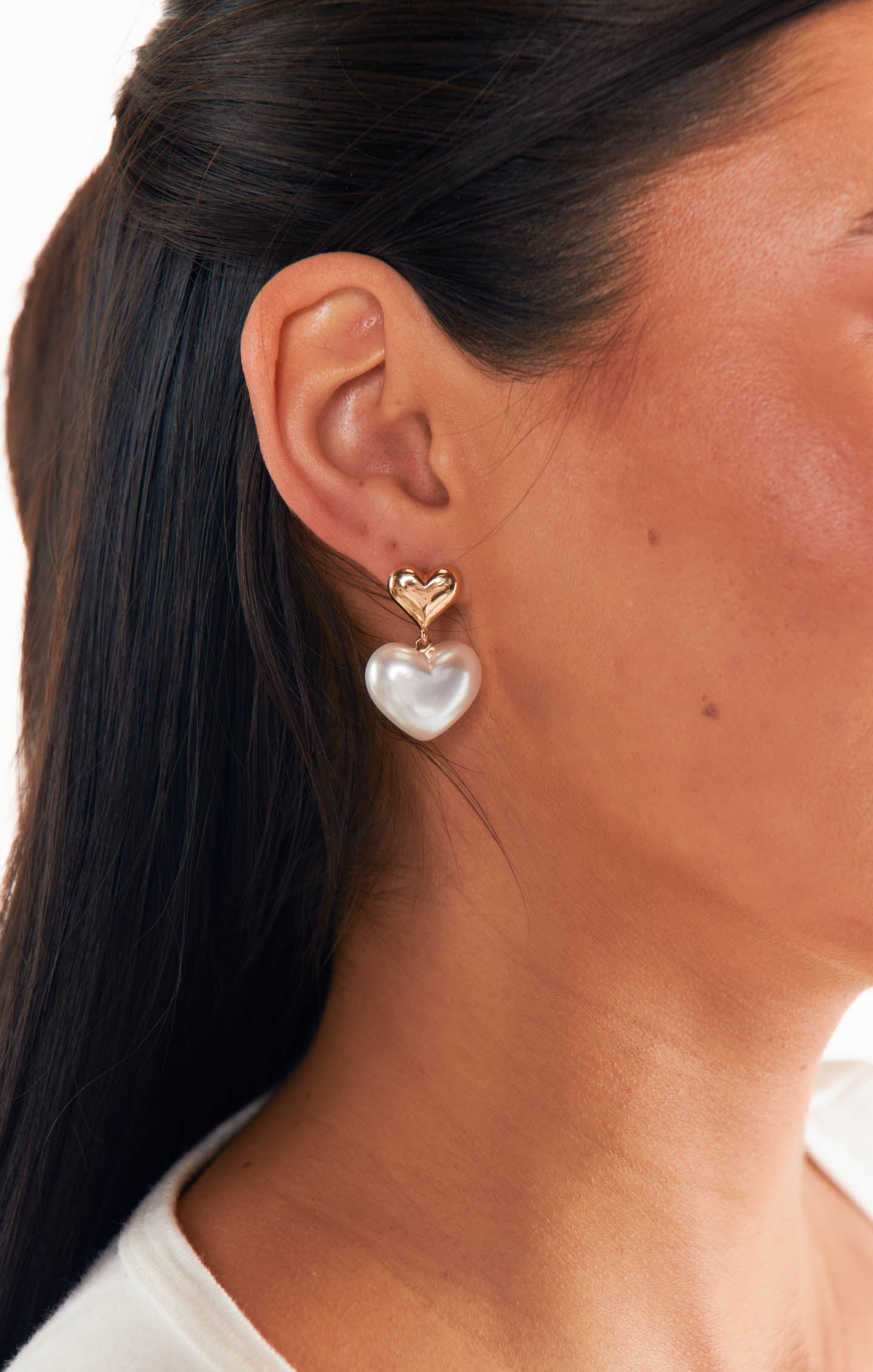 Pearl Heart Drop Earrings - Gold & Faux Pearl Pendant Jewelry