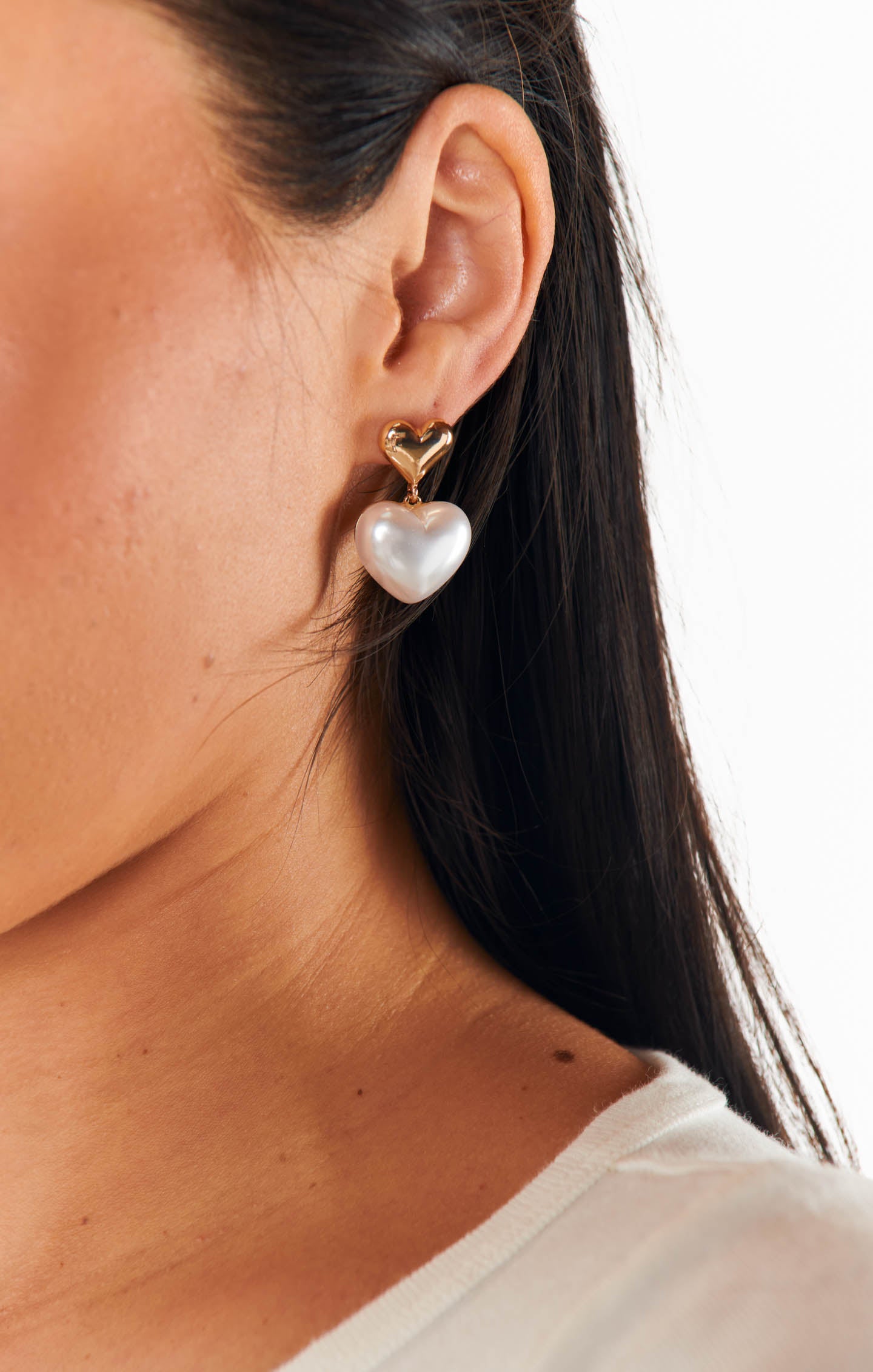 Pearl Heart Drop Earrings - Gold & Faux Pearl Pendant Jewelry