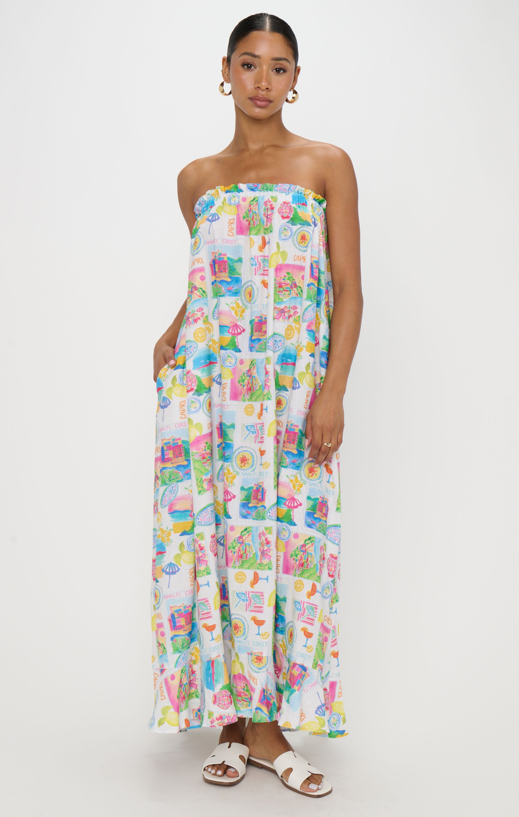 Amalfi Coast Linen Maxi Dress – Smocked Elastic Top & Flowy Fit