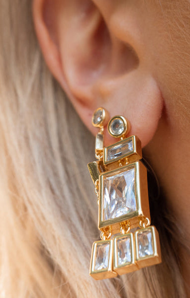LUV AJ Gold Plated Baguette Shaker Stud Earrings