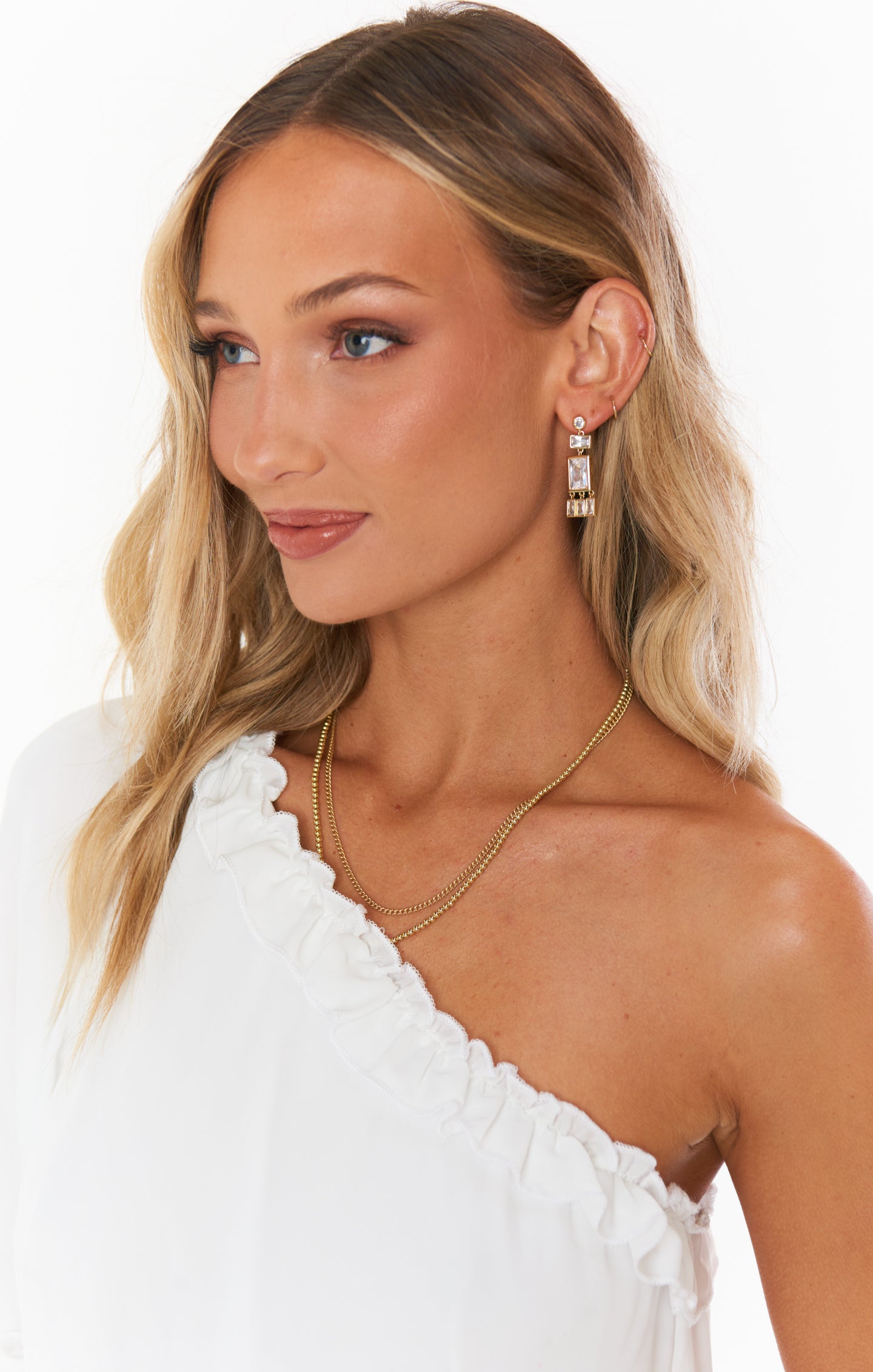 LUV AJ Gold Plated Baguette Shaker Stud Earrings