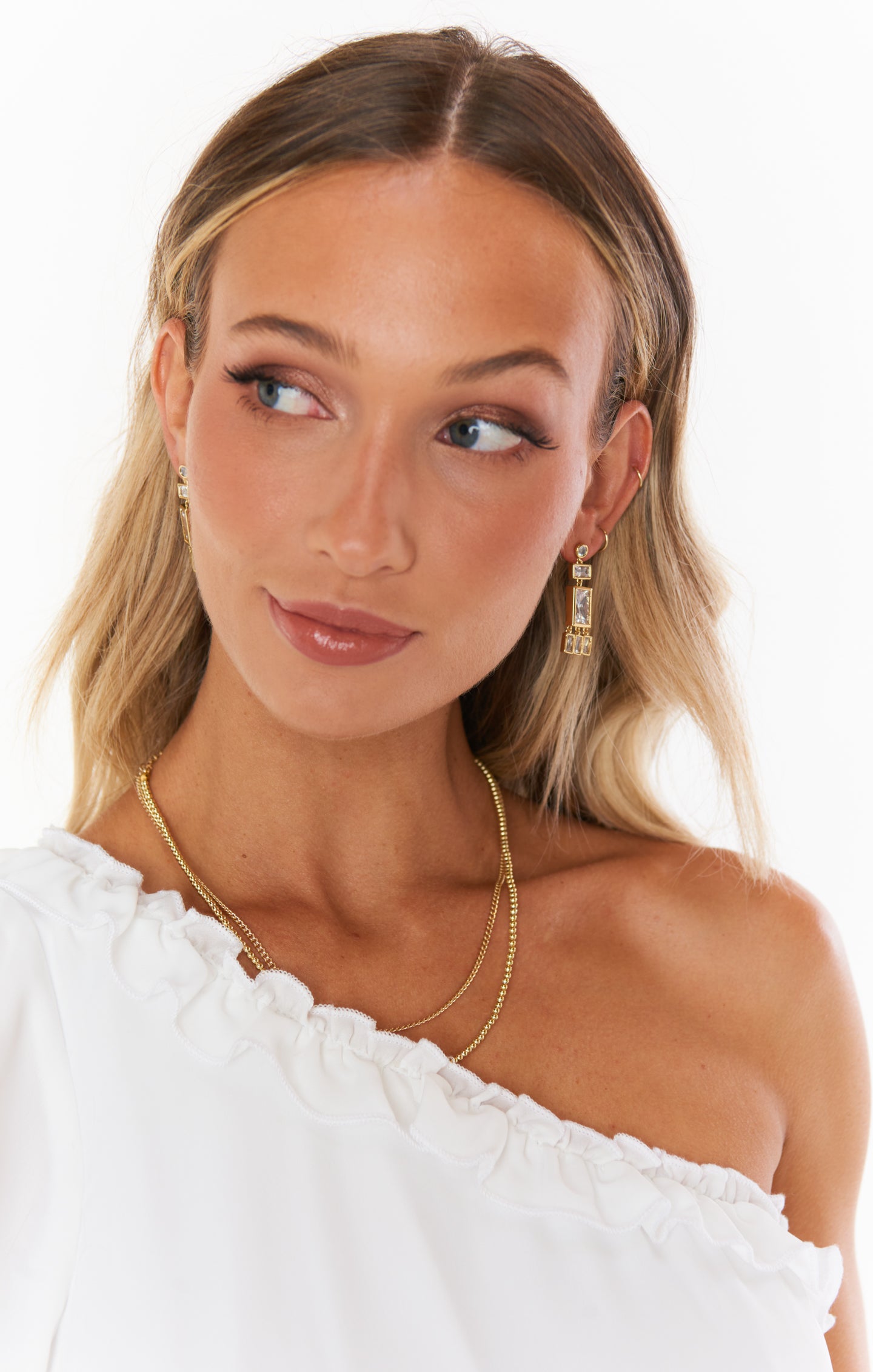 LUV AJ Gold Plated Baguette Shaker Stud Earrings