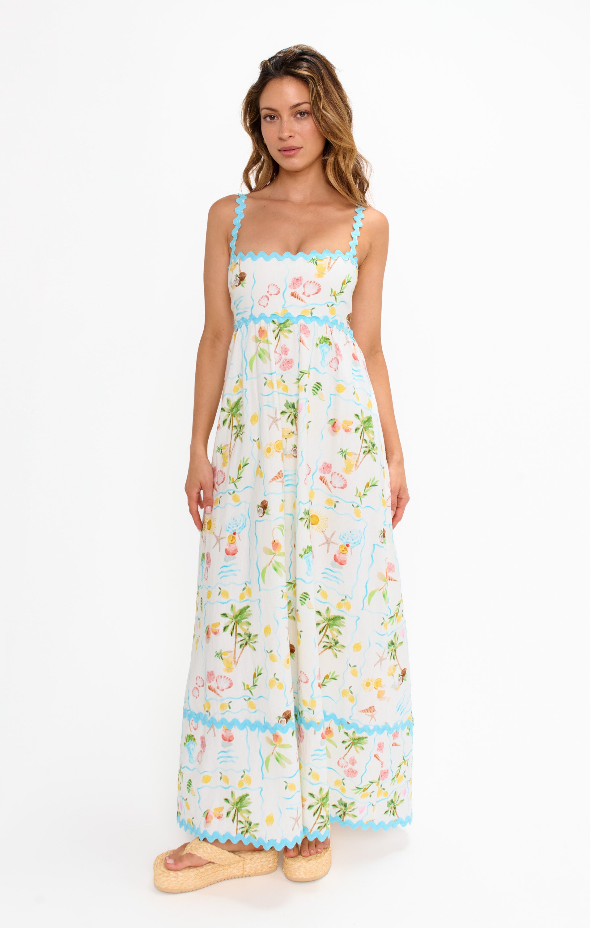 Seaside Treasures Blue Scallop Maxi Dress with Ruffled Hem