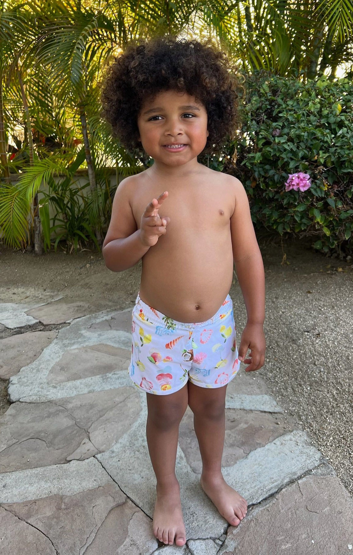Little Beach Bum Boys' Swim Trunks - Seaside Print Matching Set