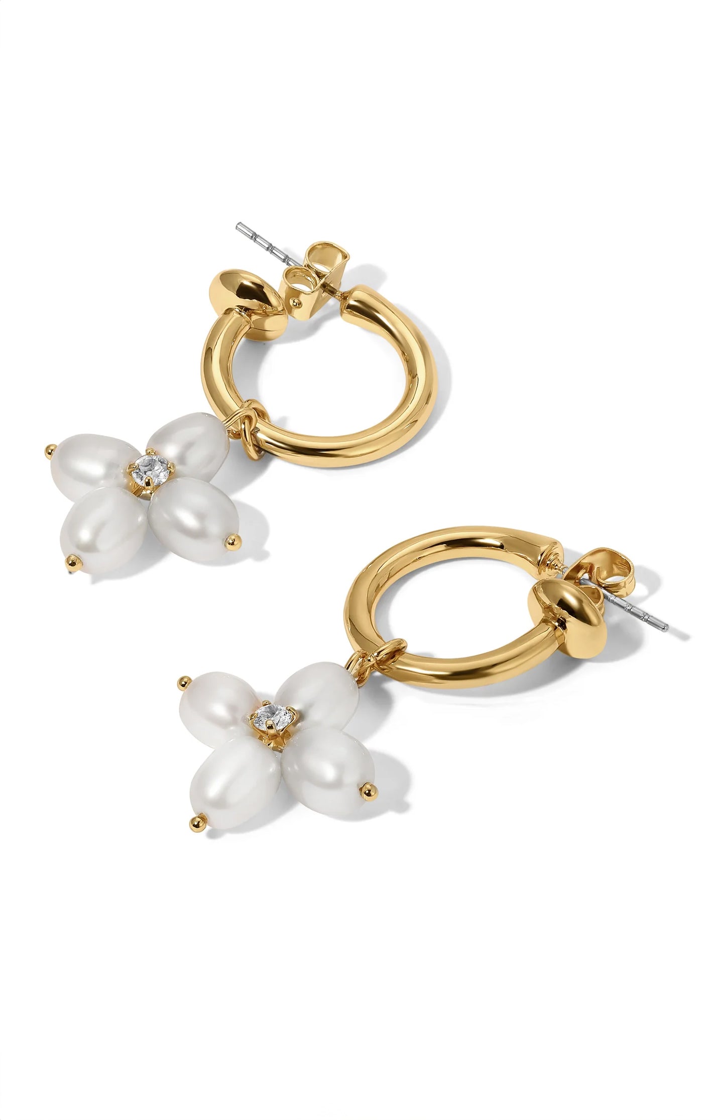 Vanessa Mooney Lana Pearl Cross Hoop Earrings in Gold