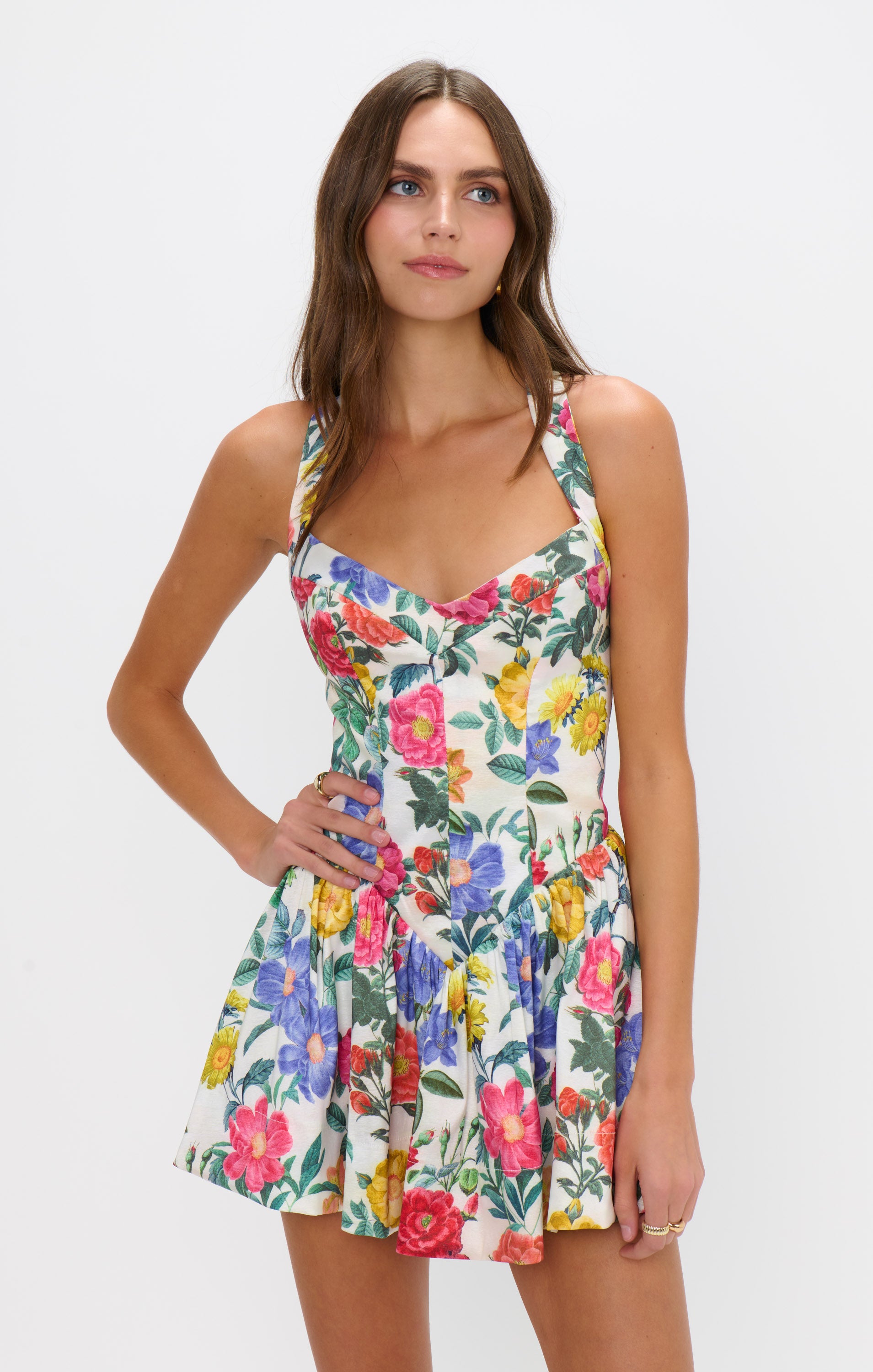 Abigail Corset Mini Dress in White Taffeta with Lace-Up Back