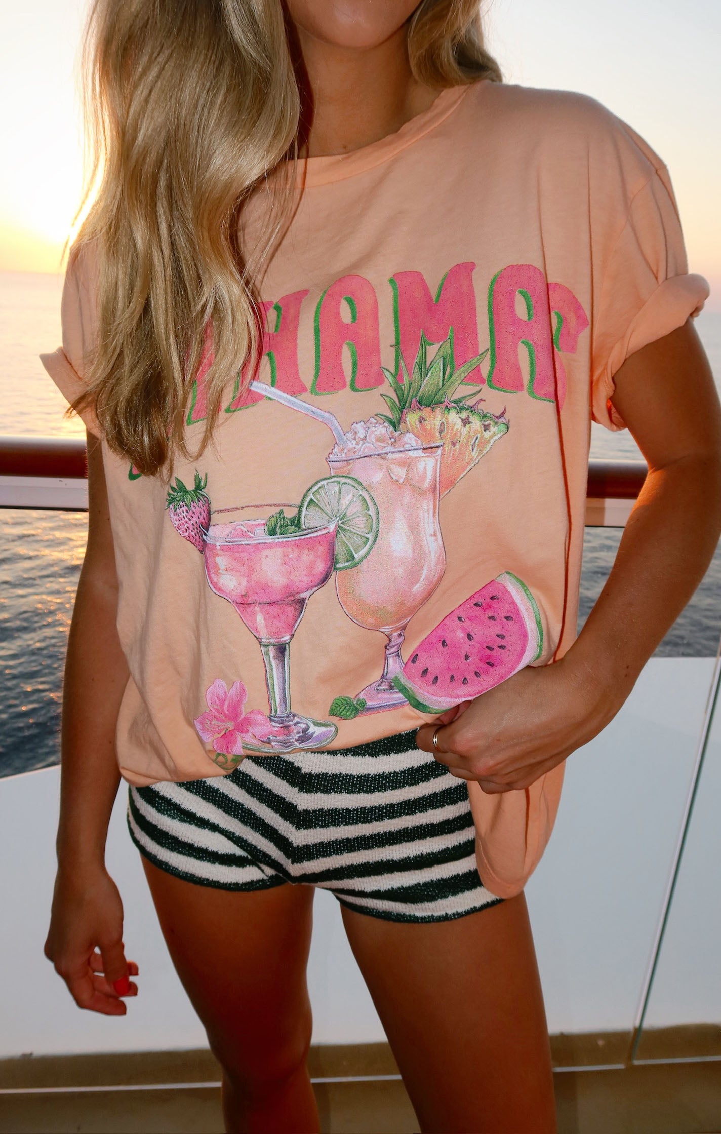 Bahamas Graphic Cotton Check In Tee for Vacation by Mumu