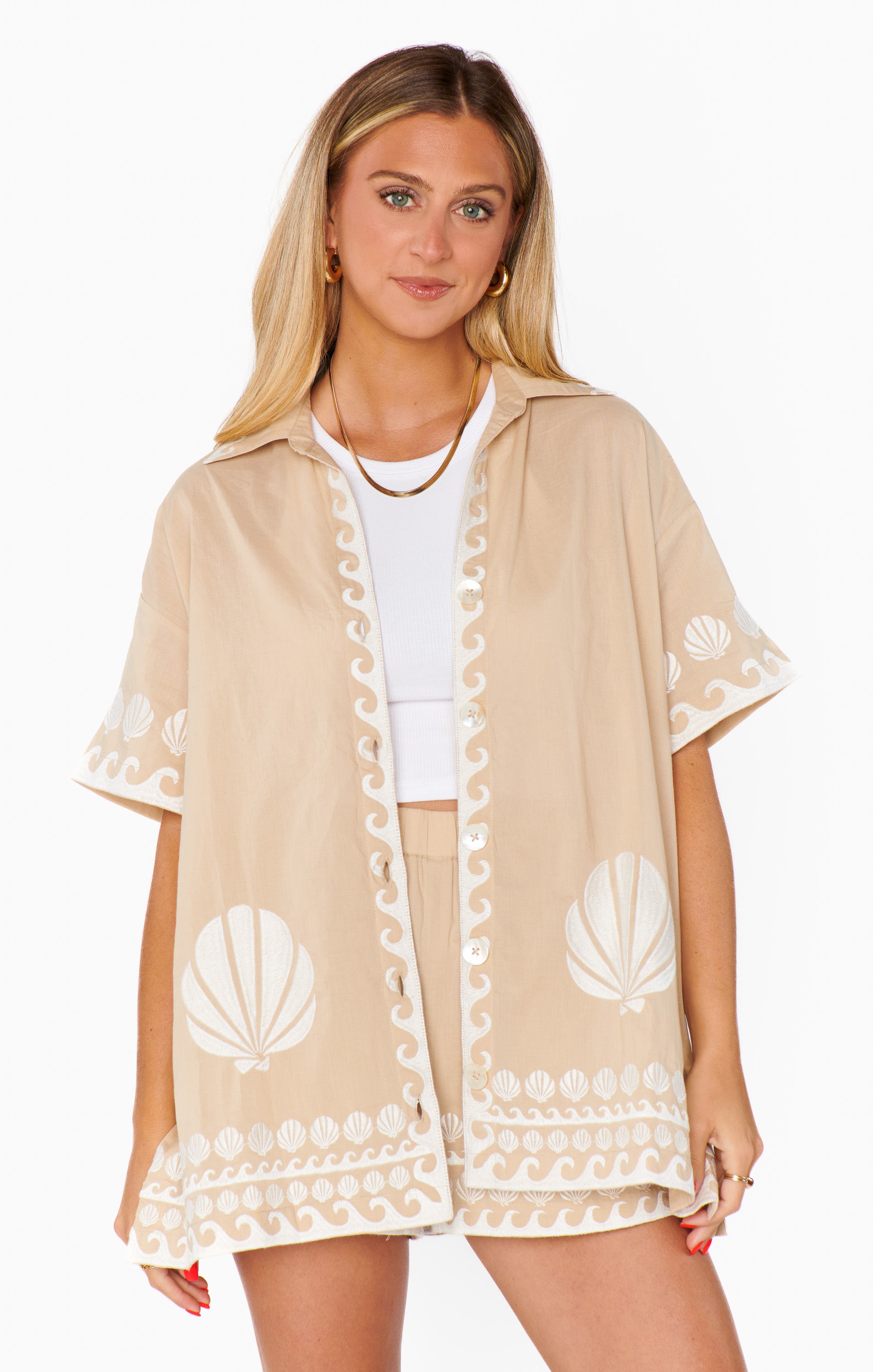 Parker Oversized Poplin Button Down Shirt - Short Sleeve Collared Top