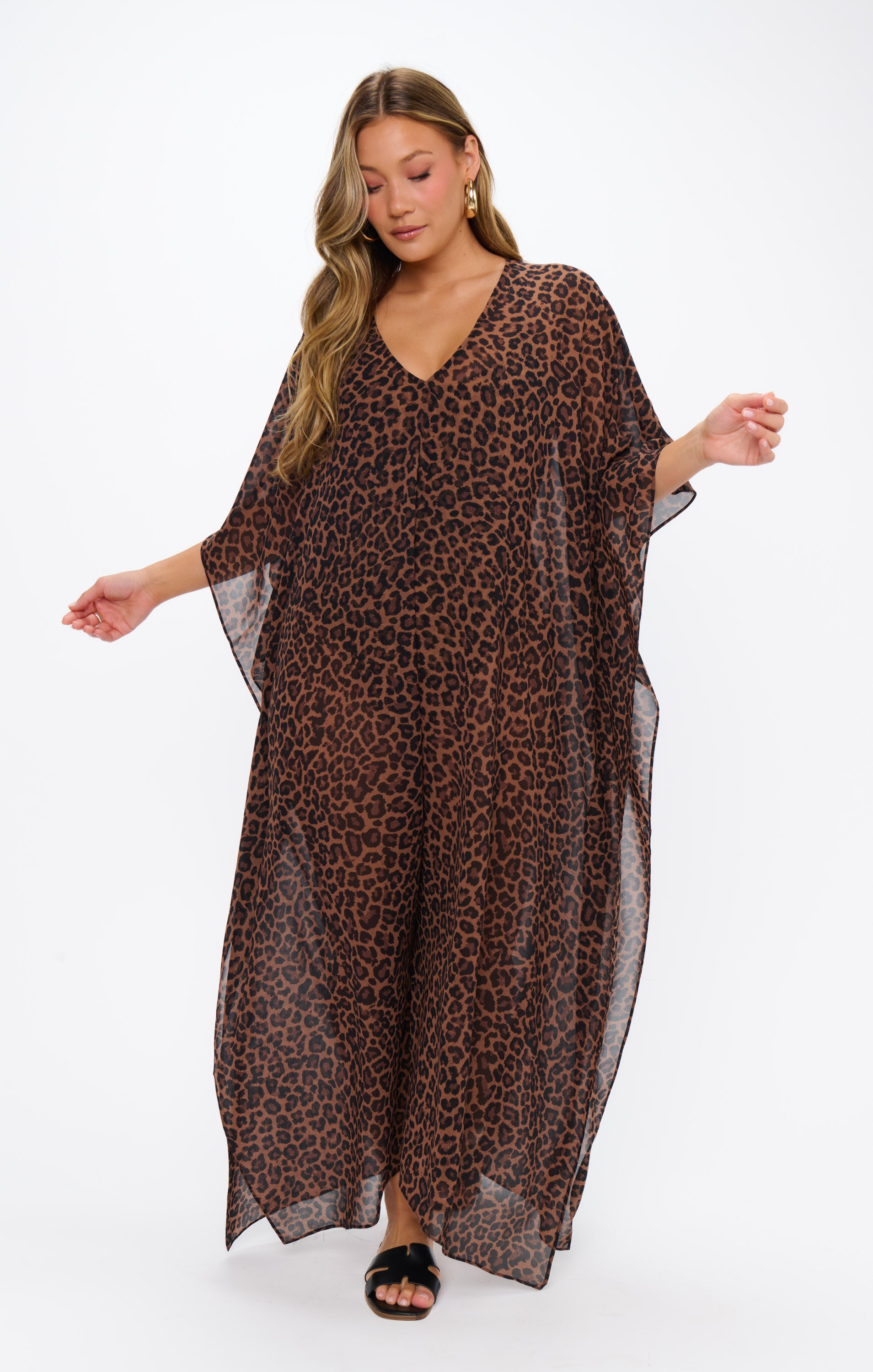 Hana TruMu Leopard Print Kaftan Swim Coverup Dress