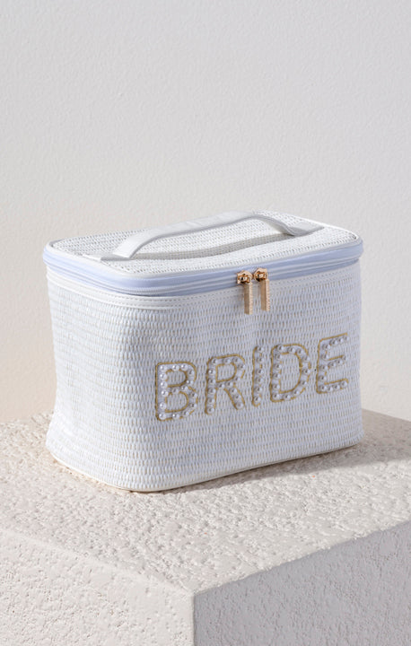 Bride Makeup Bag with Pearl Embroidery – White Cosmetic Case