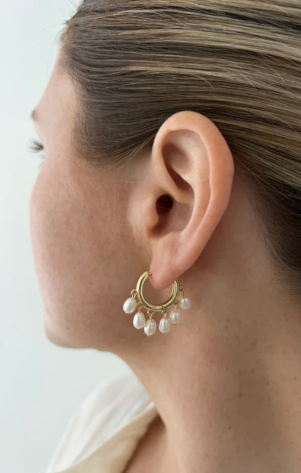 ALV Jewels Gold Pearl Hoop Earrings for Bridal & Special Occasions