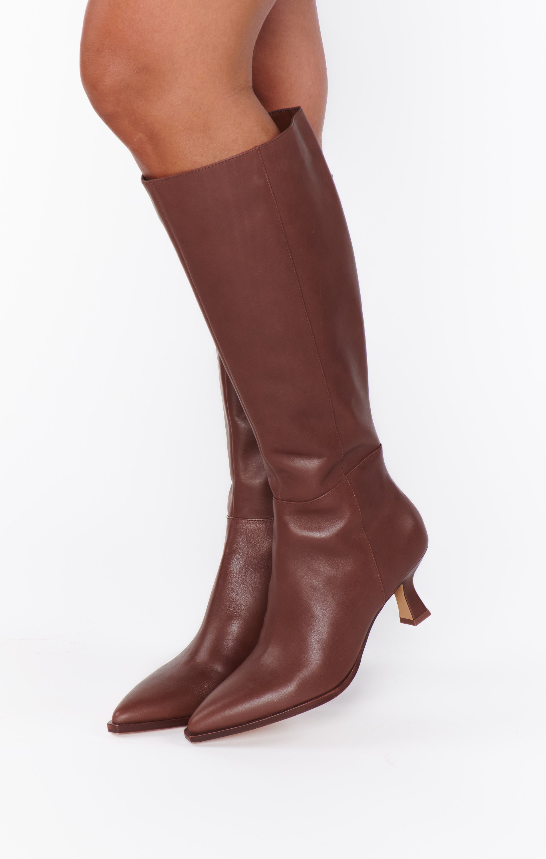 Dolce Vita Auggie Wide Calf Leather Boots in Chocolate