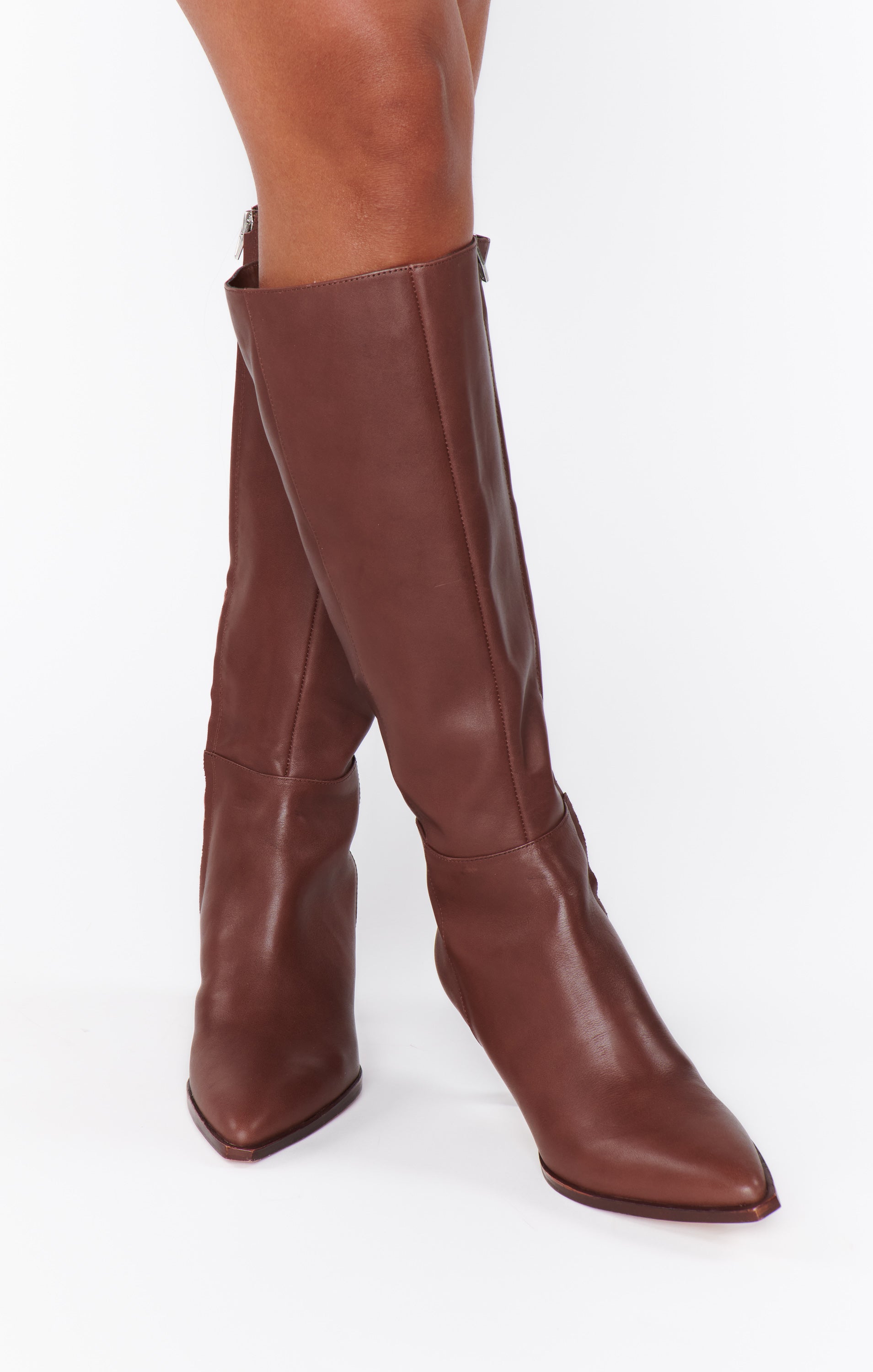 Dolce Vita Auggie Wide Calf Leather Boots in Chocolate