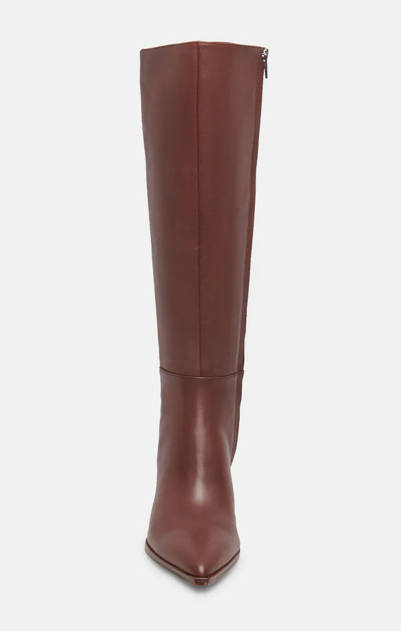 Dolce Vita Auggie Wide Calf Leather Boots in Chocolate