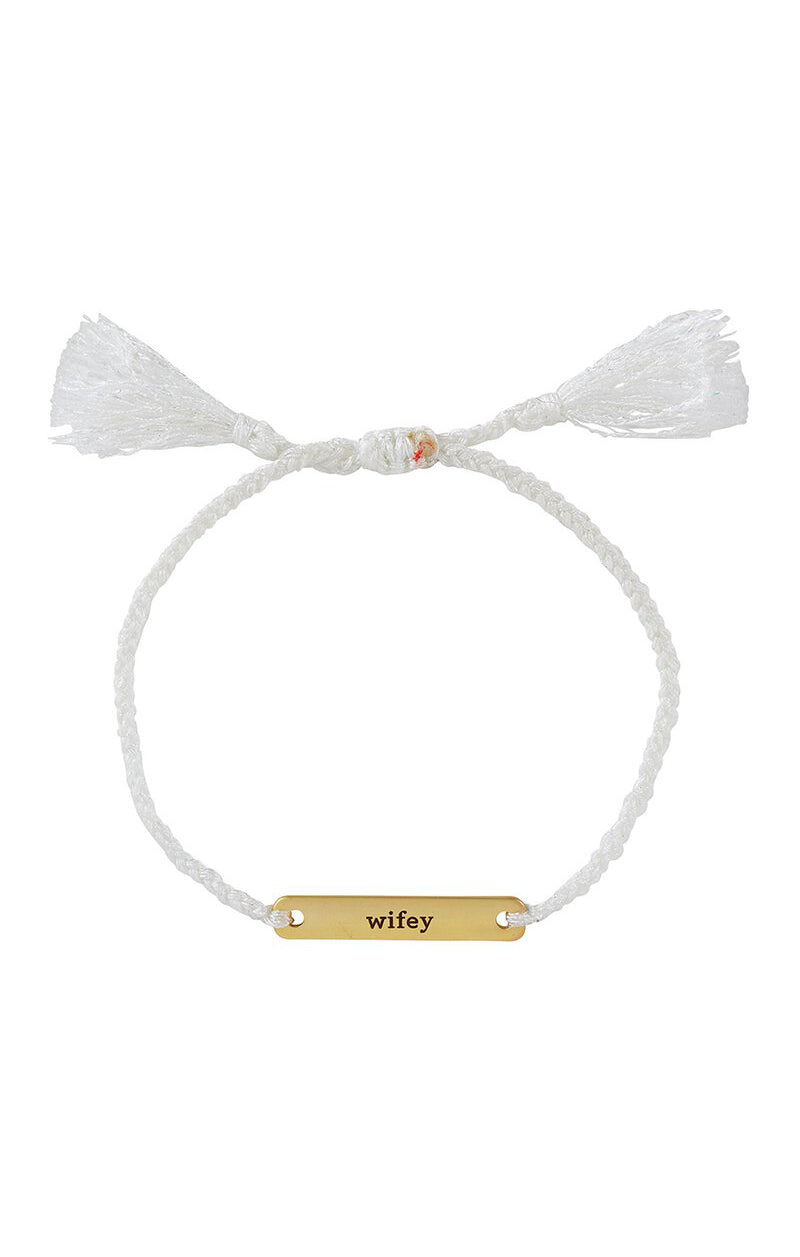 Gold Plated Wifey Bracelet - White Threaded Bridal Gift