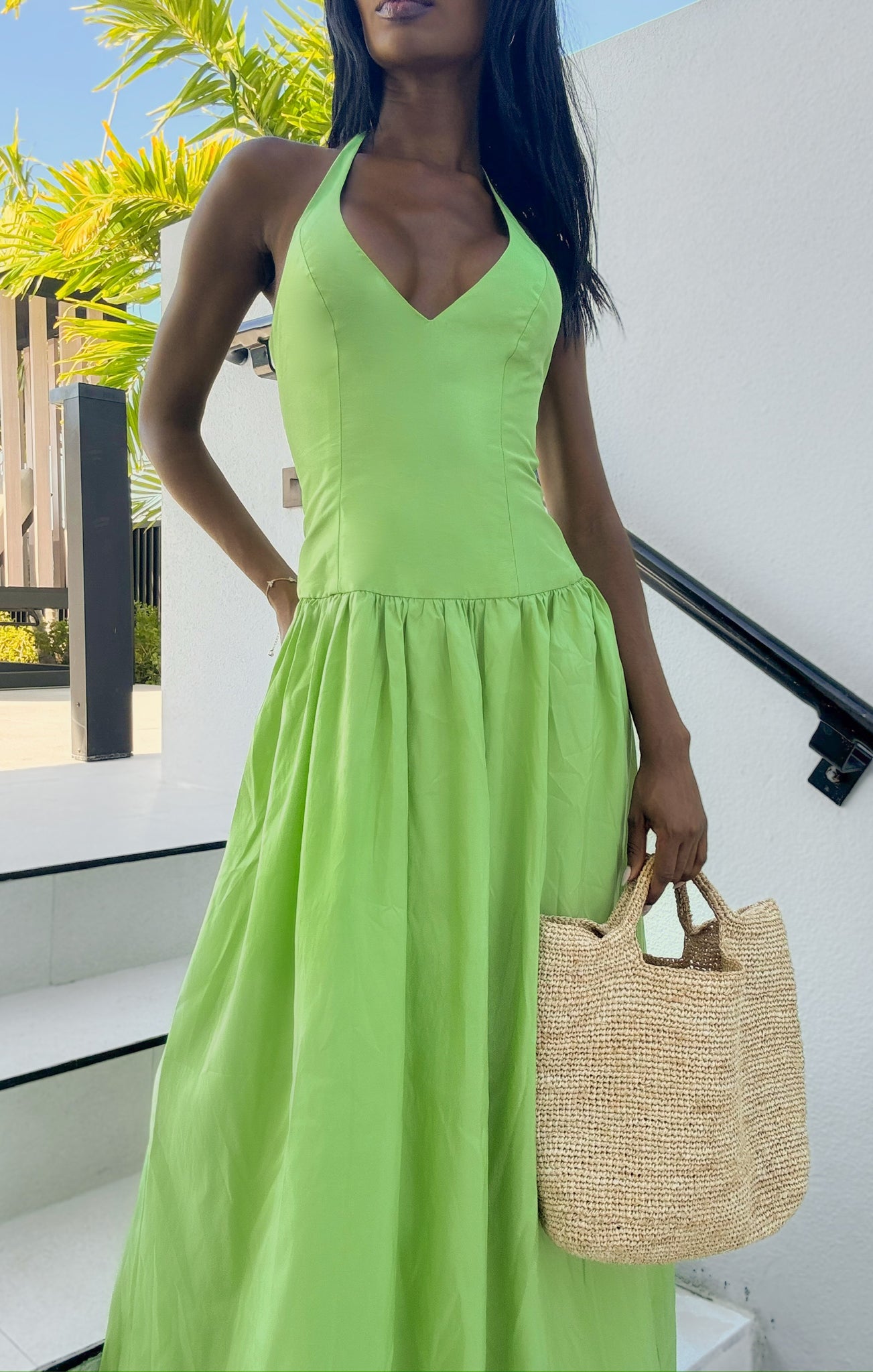 Eliza Halter Neck Bridesmaid Dress - Key Lime Taffeta Maxi